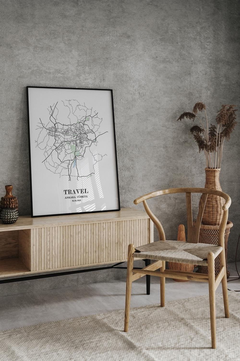 ANKARA Harita Şehir Fine art Print Baskı Tablo Duvar Dekorasyon ürünü Çerçevesiz Poster