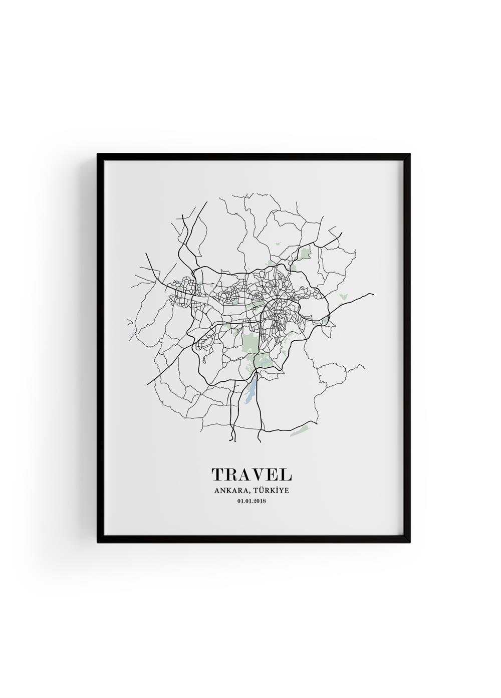 ANKARA Harita Şehir Fine art Print Baskı Tablo Duvar Dekorasyon ürünü Çerçevesiz Poster