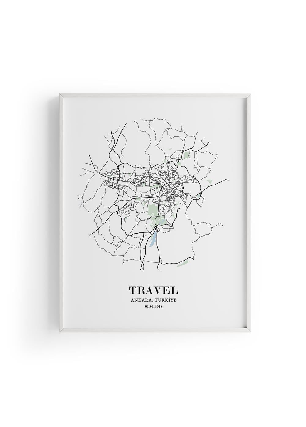 ANKARA Harita Şehir Fine art Print Baskı Tablo Duvar Dekorasyon ürünü Çerçevesiz Poster