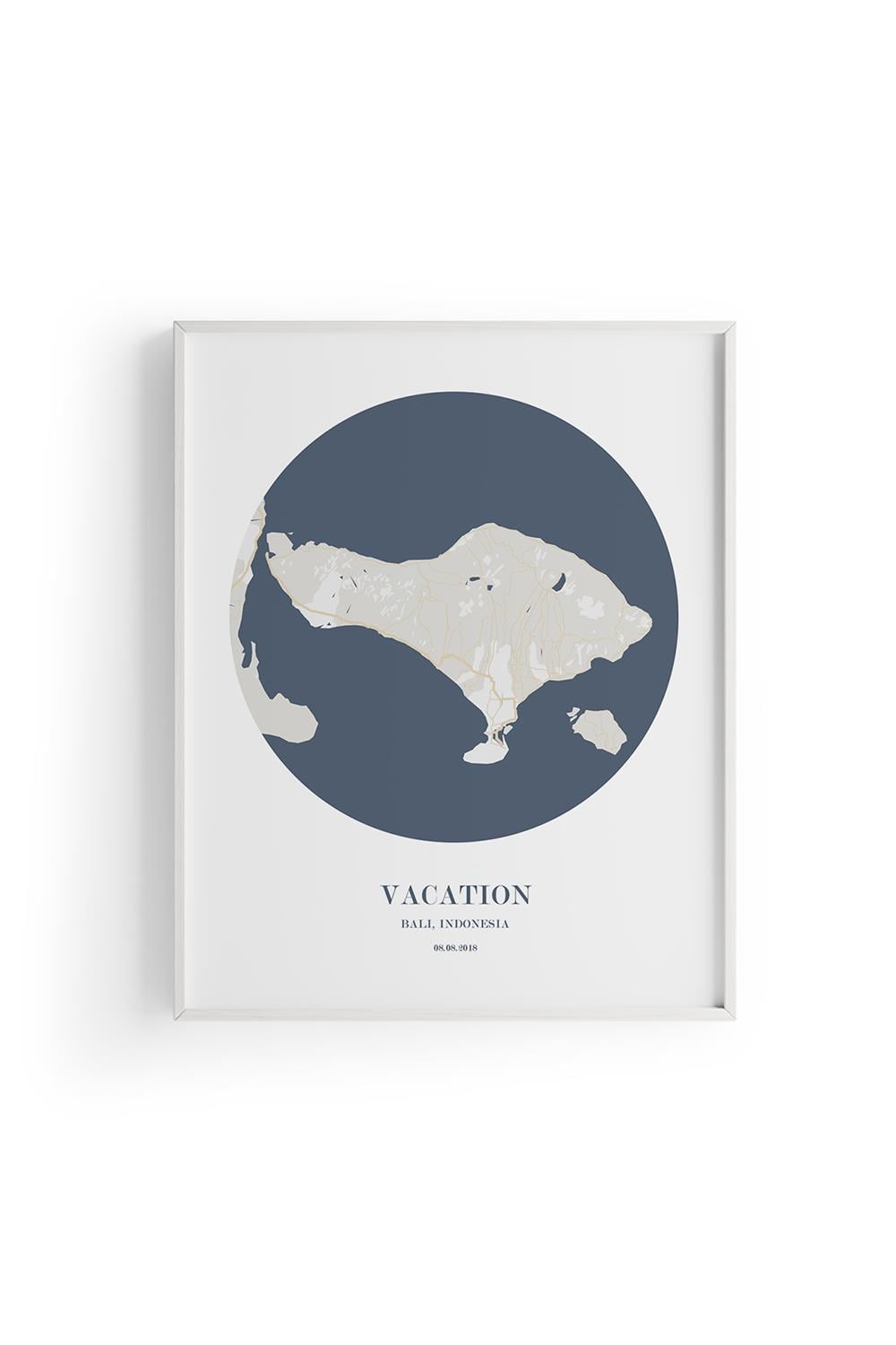 BALI Harita Şehir Beyaz Çerçeve Fine art Print Baskı Tablo Duvar Dekorasyon ürünü Poster