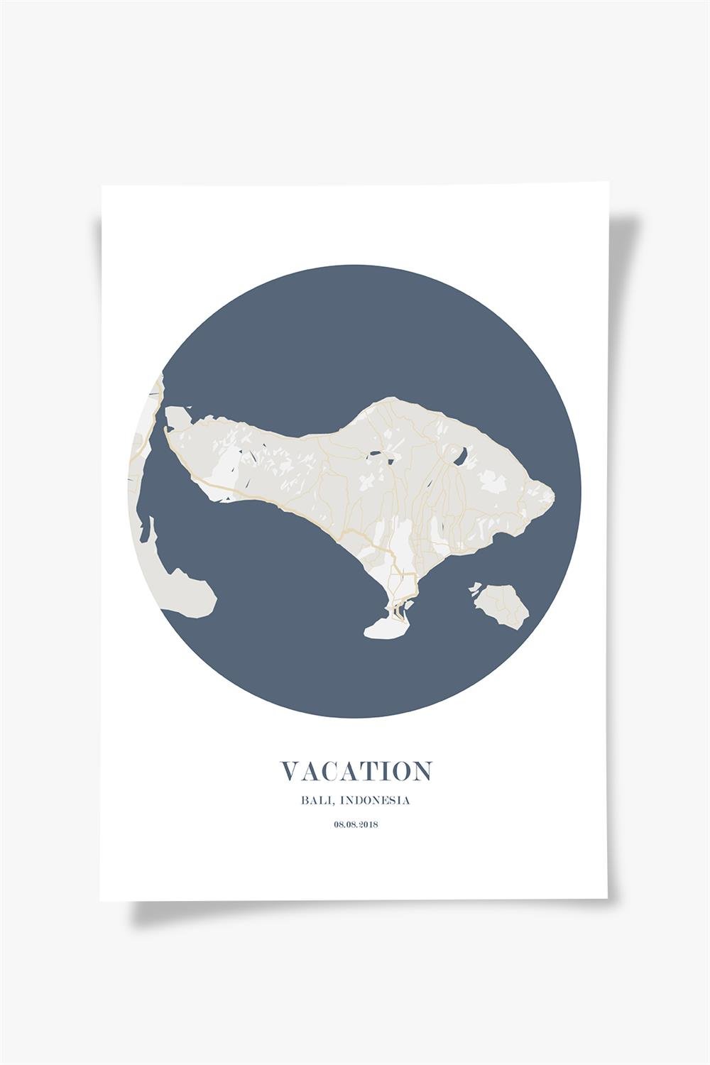 BALI Harita Şehir Beyaz Çerçeve Fine art Print Baskı Tablo Duvar Dekorasyon ürünü Poster