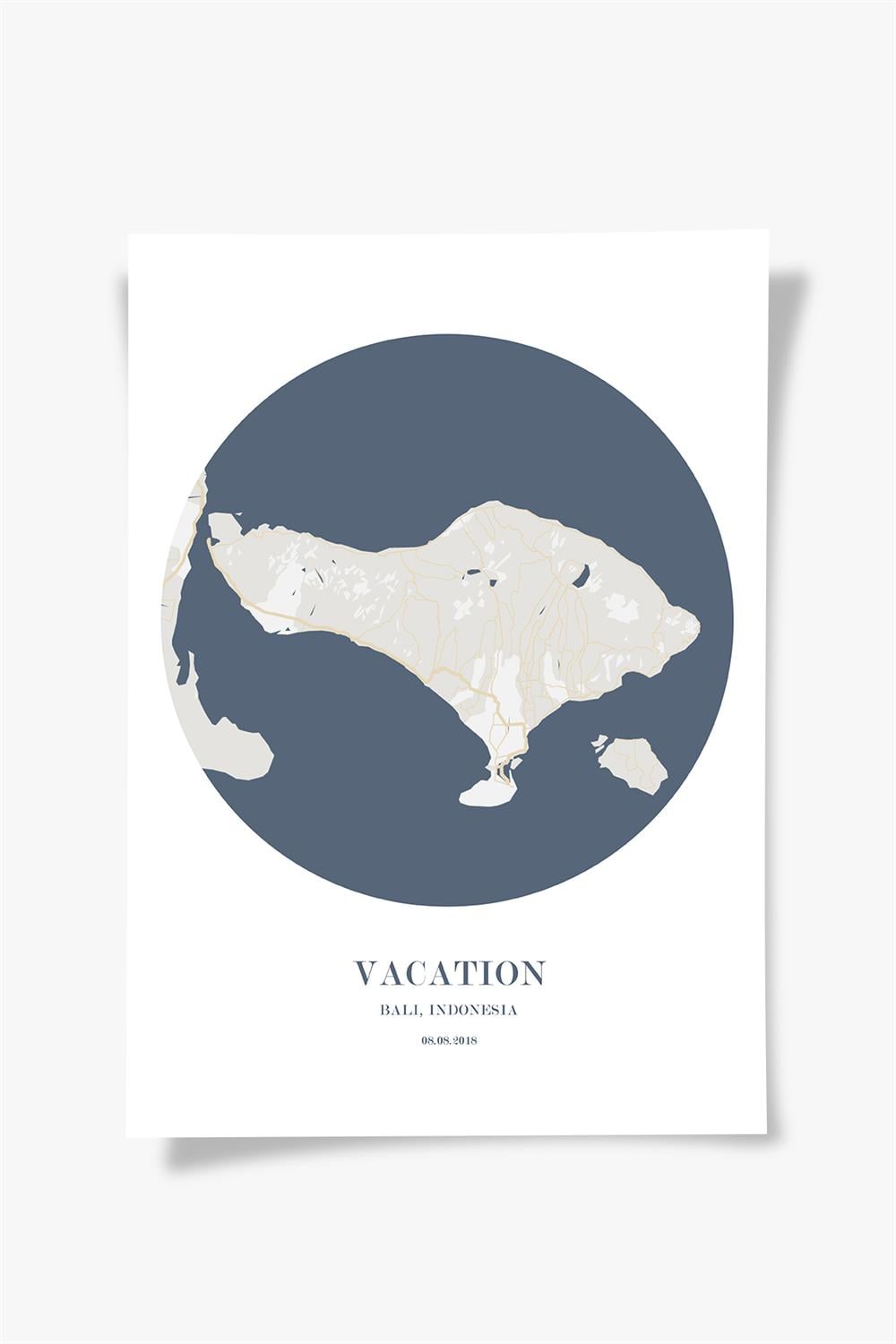 BALI Harita Şehir Beyaz Çerçeve Fine art Print Baskı Tablo Duvar Dekorasyon ürünü Poster