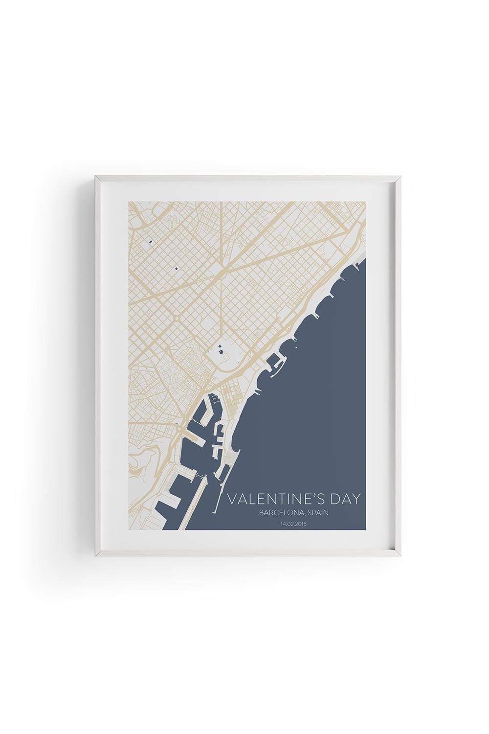 BARCELONA Harita Şehir Beyaz Çerçeve Fine art Print Baskı Tablo Duvar Dekorasyon ürünü Poster