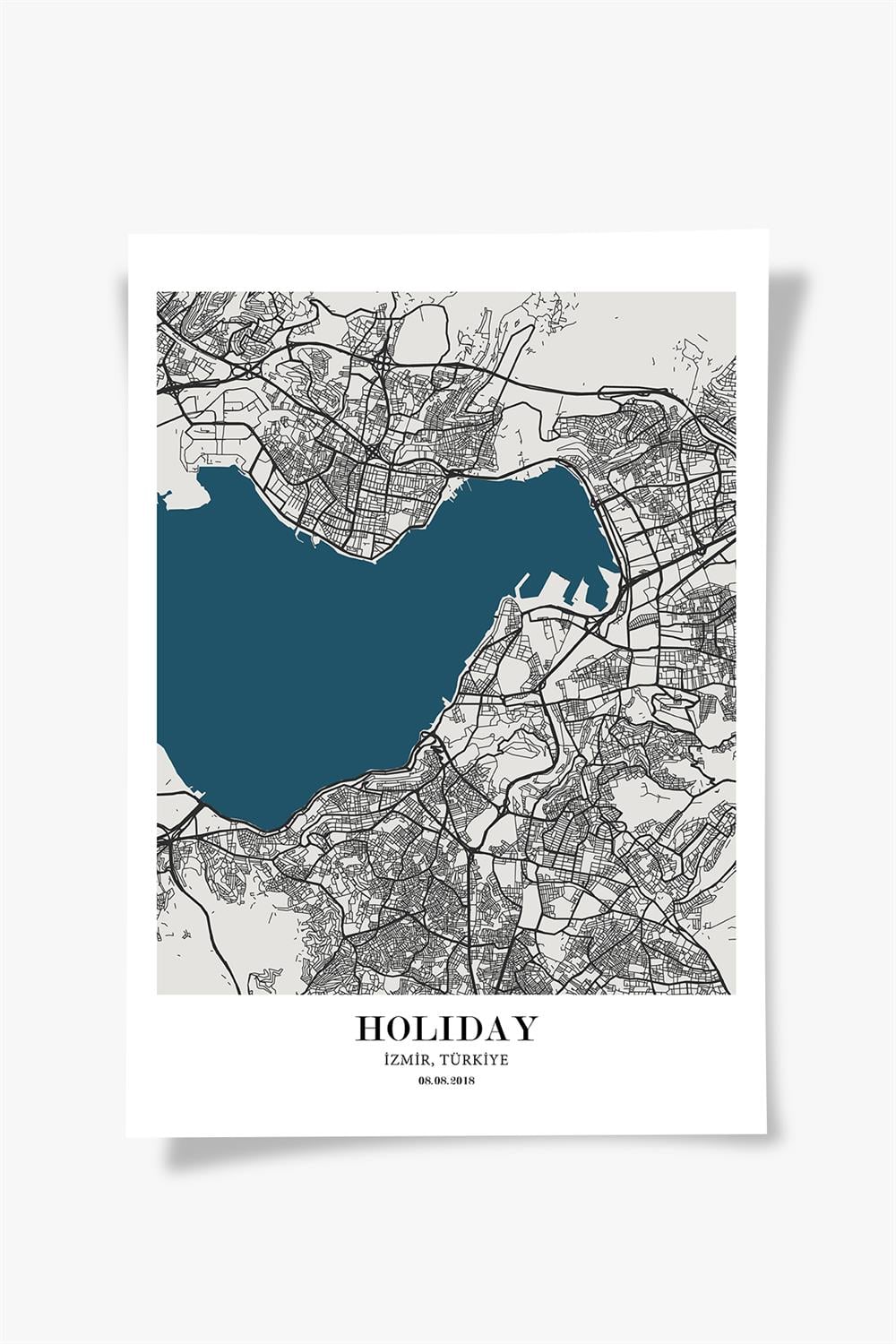 İZMİR Harita Şehir Siyah Çerçeve Fine art Print Baskı Tablo Duvar Dekorasyon ürünü  Poster