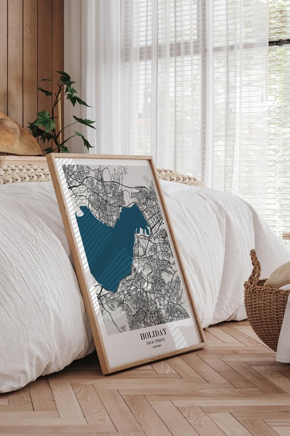 İZMİR Harita Şehir Siyah Çerçeve Fine art Print Baskı Tablo Duvar Dekorasyon ürünü  Poster