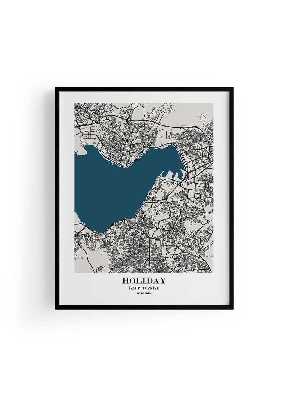 İZMİR Harita Şehir Siyah Çerçeve Fine art Print Baskı Tablo Duvar Dekorasyon ürünü  Poster