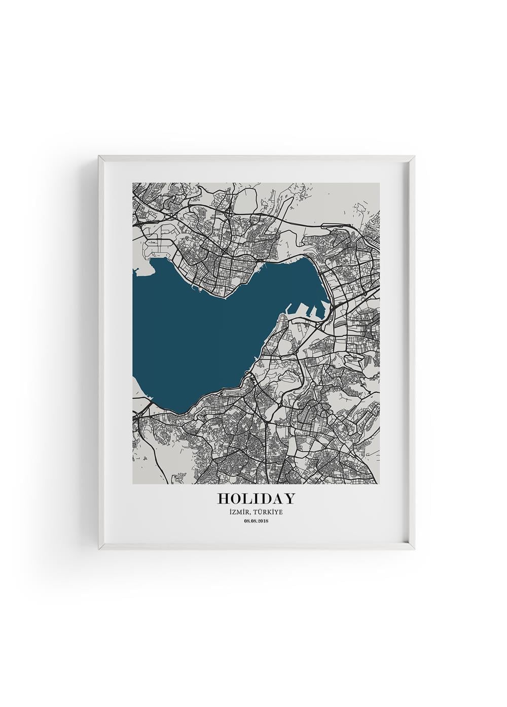 İZMİR Harita Şehir Siyah Çerçeve Fine art Print Baskı Tablo Duvar Dekorasyon ürünü  Poster