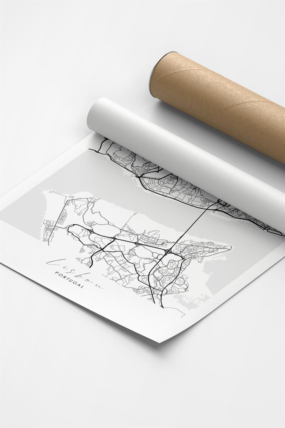 LISBON Harita Şehir Ahşap Çerçeve Fine art Print Baskı Tablo Duvar Dekorasyon ürünü  Poster