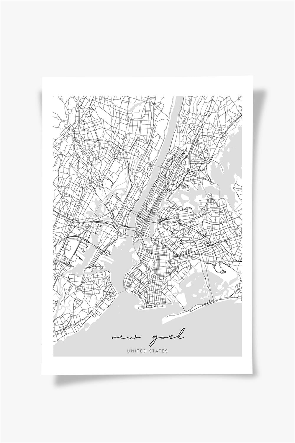 NEW YORK   Harita Şehir Beyaz Çerçeve Fine art Print Baskı Tablo Duvar Dekorasyon ürünü  Poster