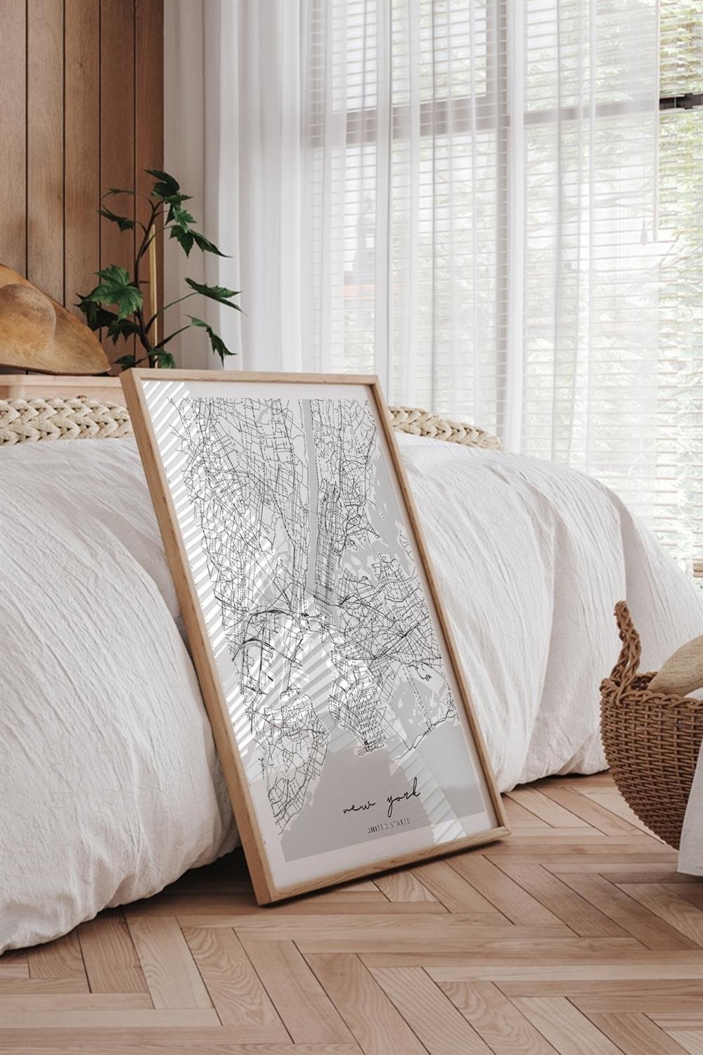 NEW YORK   Harita Şehir Beyaz Çerçeve Fine art Print Baskı Tablo Duvar Dekorasyon ürünü  Poster