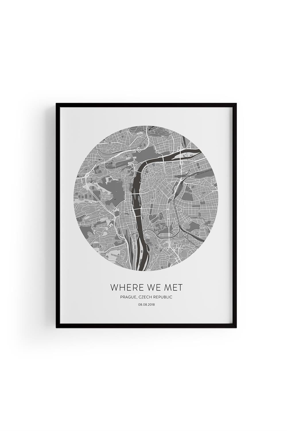 PRAGUE  Harita Şehir Siyah Çerçeve Fine art Print Baskı Tablo Duvar Dekorasyon ürünü Poster
