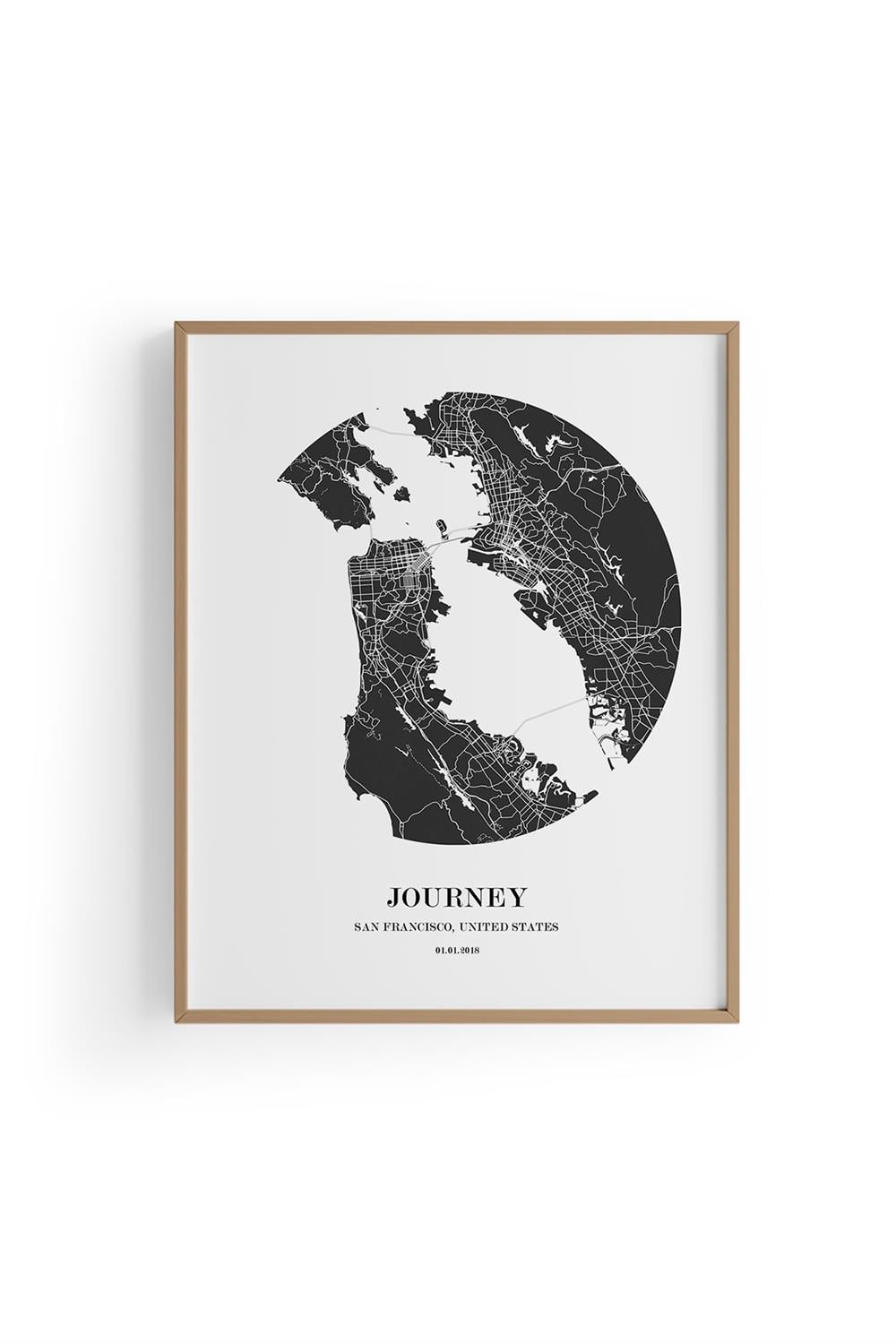 SAN FRANCISCO Harita Siyah Çerçeve Fine art Print Baskı Tablo Duvar Dekorasyon ürünü Poster