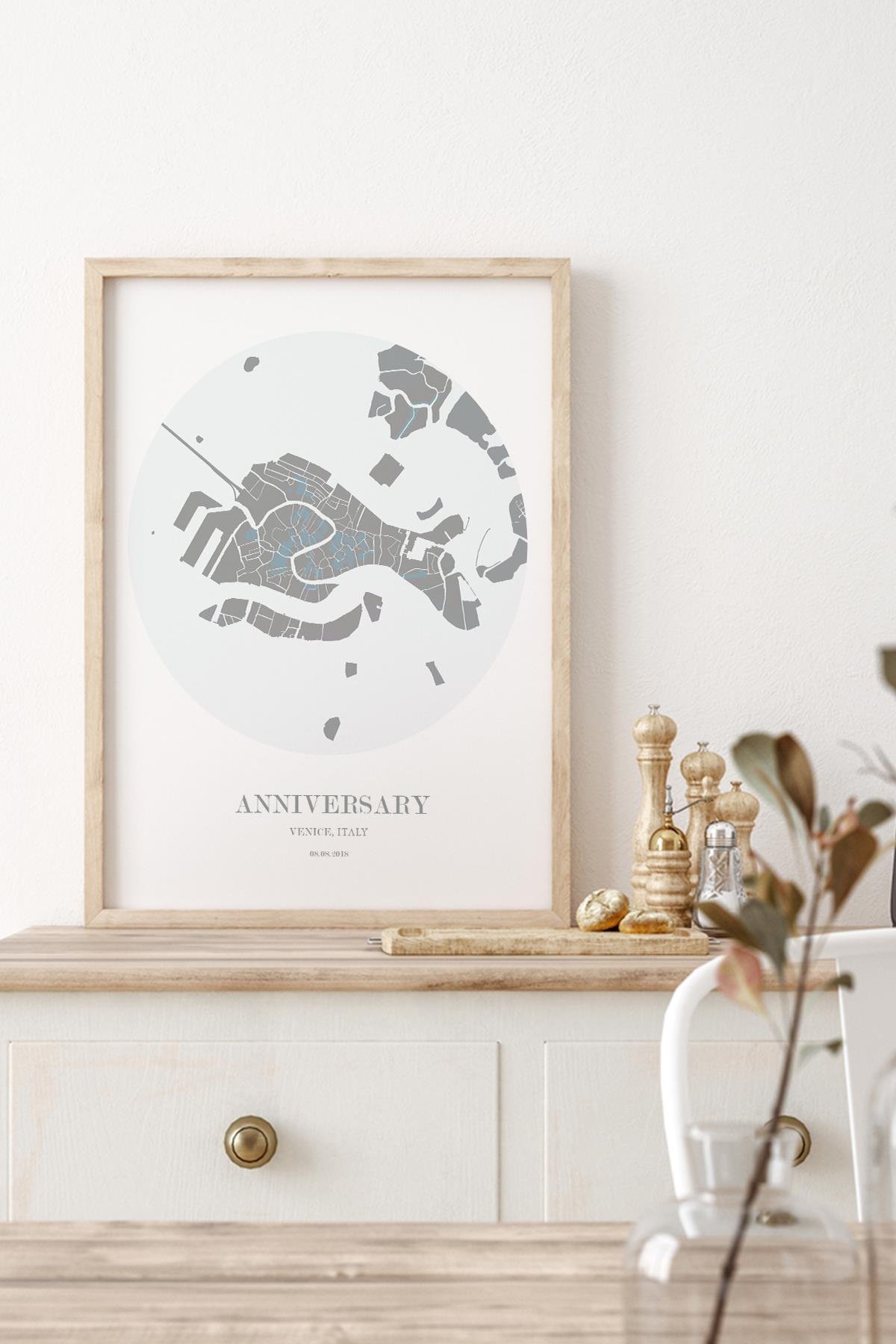 VENICE  Harita Şehir Ahşap Çerçeve Fine art Print Baskı Tablo Duvar Dekorasyon ürünü Poster
