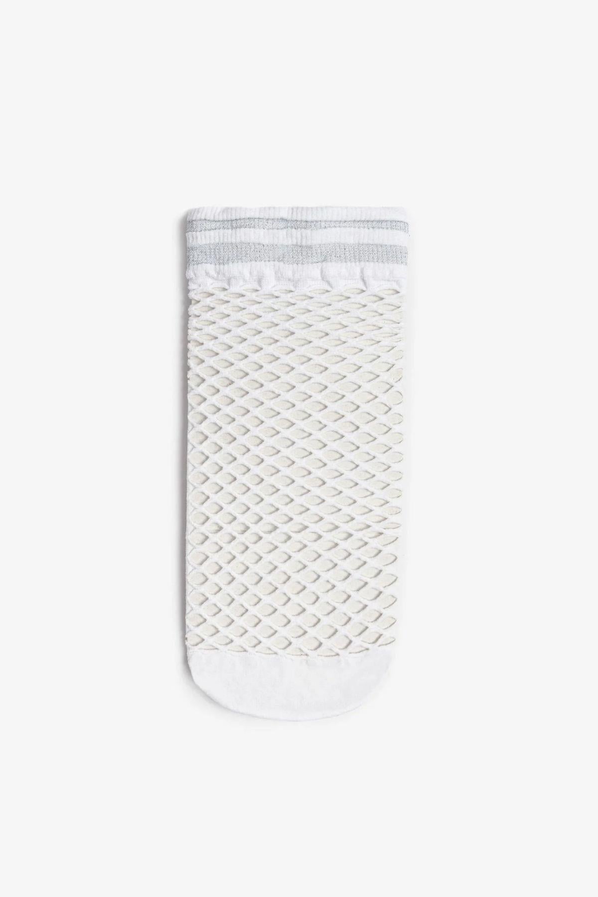 Beyaz Simli File Fishnet Soket Çorap