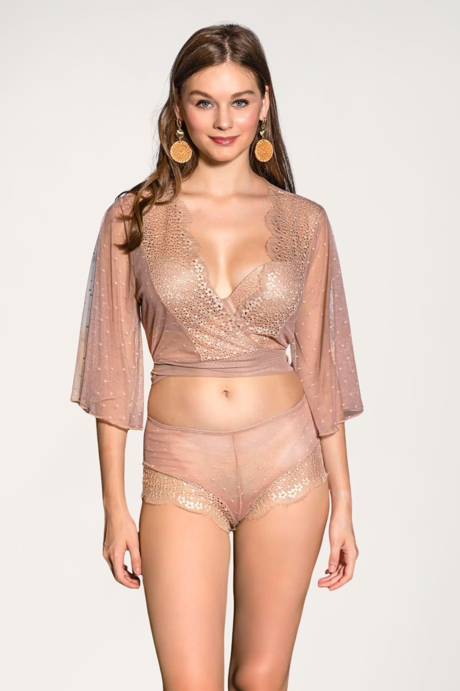 Transparan Bolero, Sütyen Ve Boxer Takım Cappucino (Mgp31433)