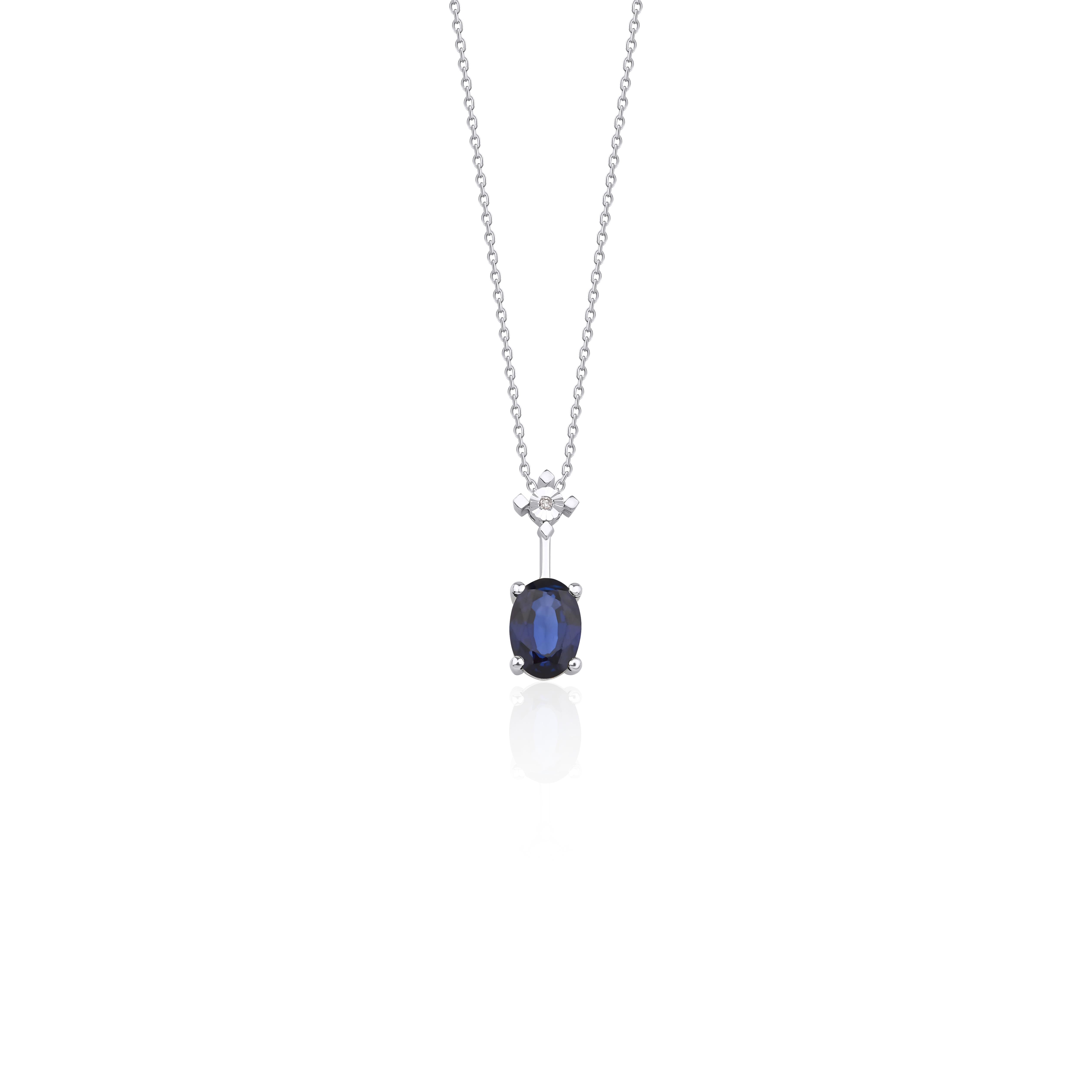 1.26 Karat Pırlantalı Safir Kolye - IDL Sertifikalı