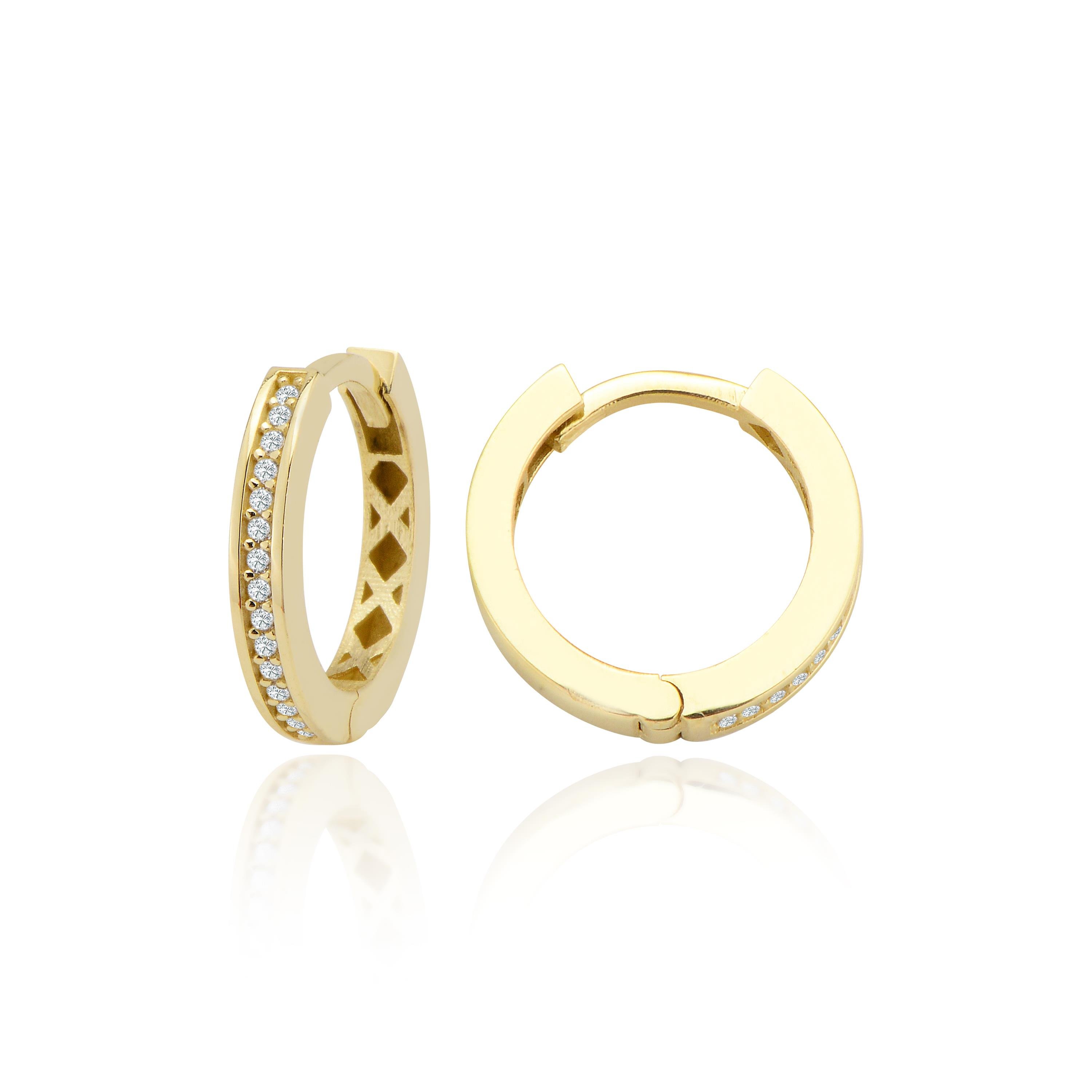 Pırlanta İnce Şerit Altın Halka Küpe 