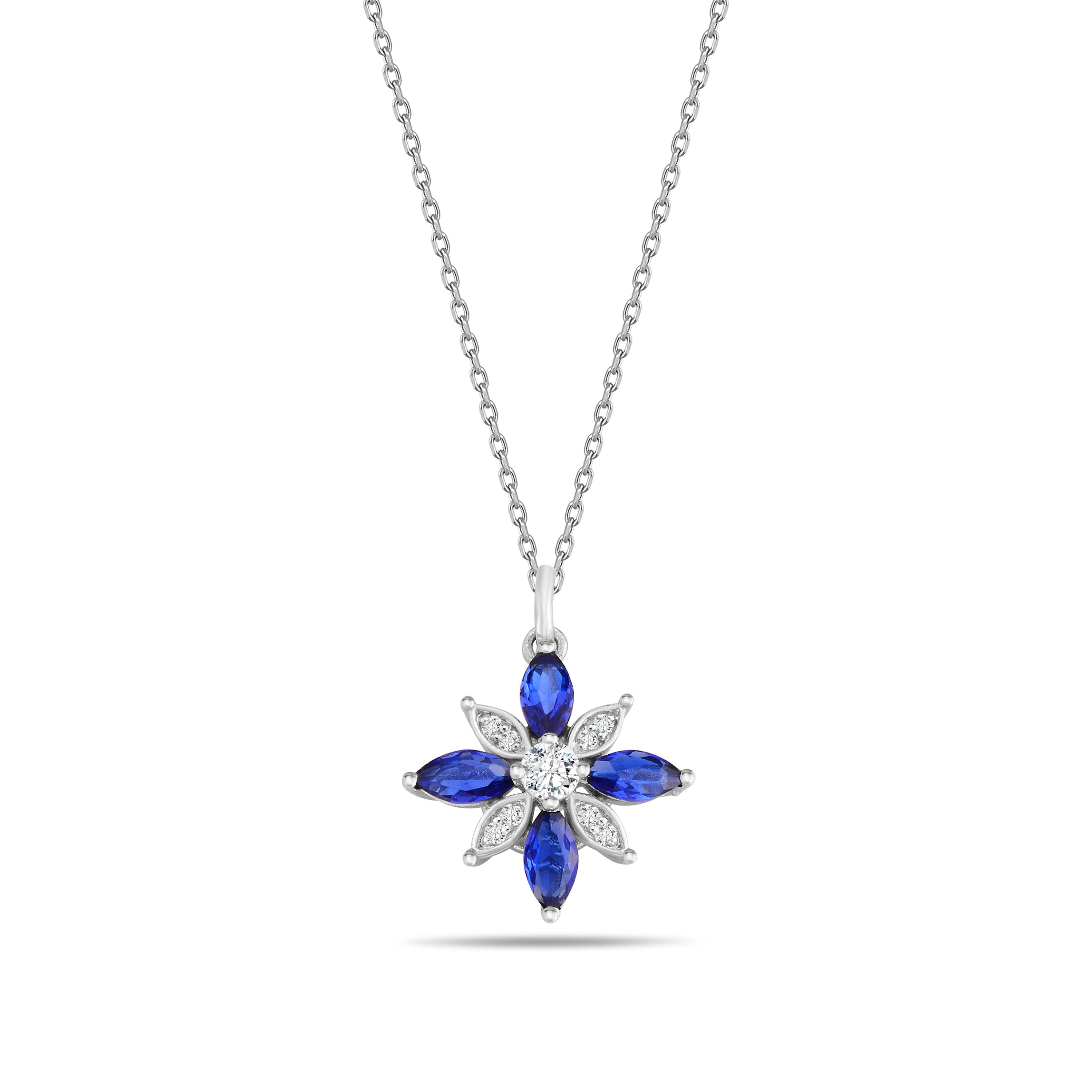 Safir Taşlı Lotus Çiçeği Kolye - 1100675
