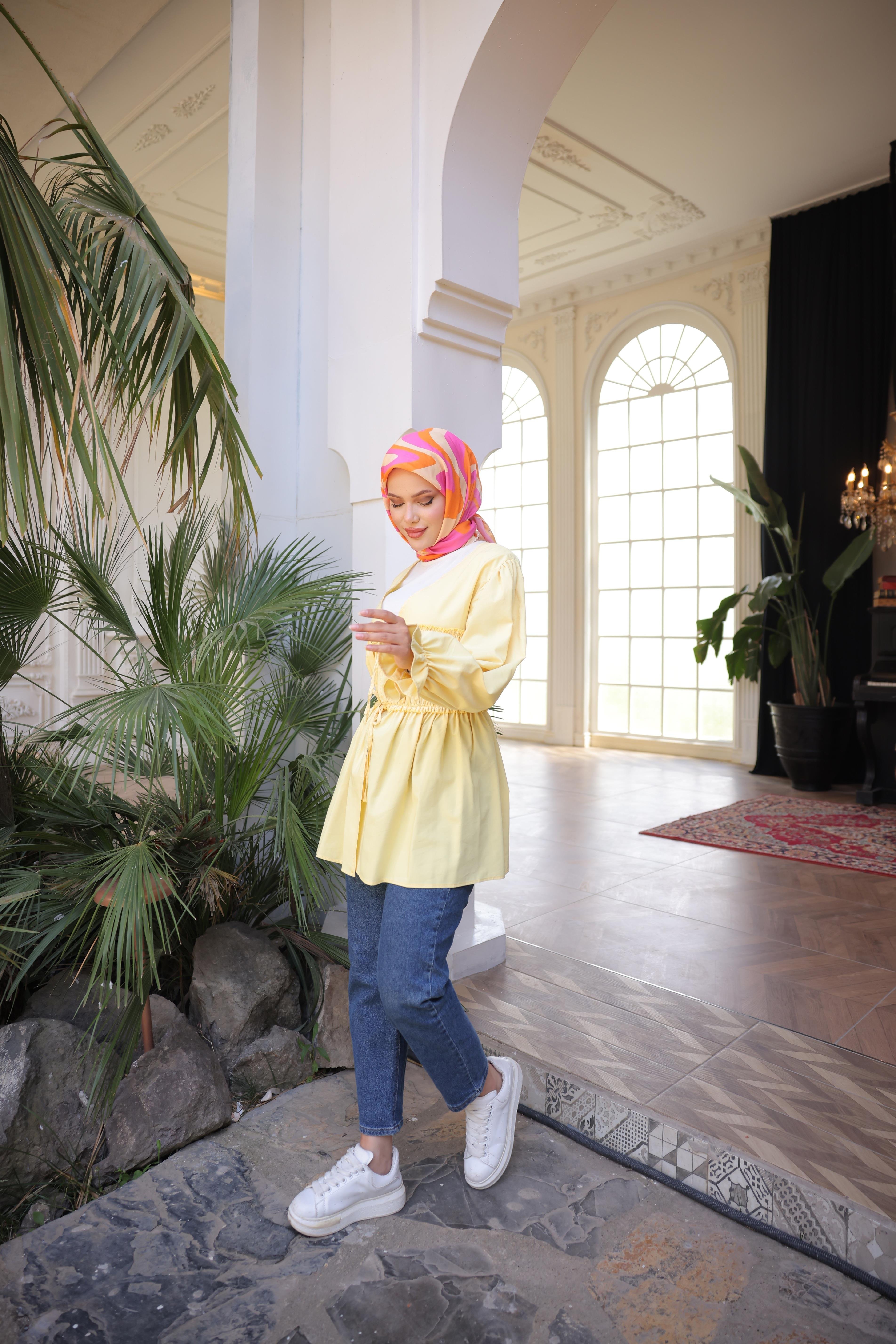 Beli Büzgülü Lastikli Kimono Tunik