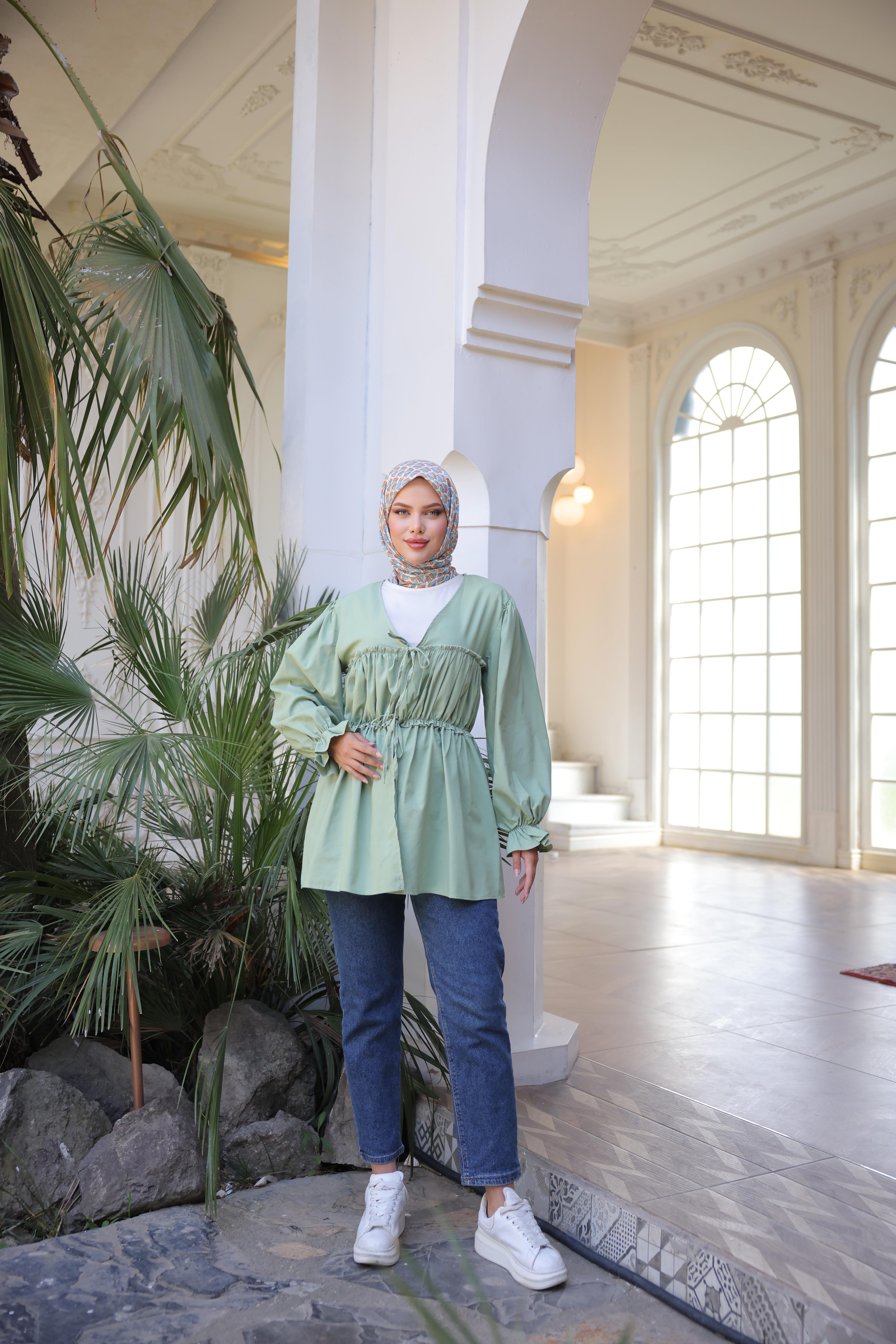 Beli Büzgülü Lastikli Kimono Tunik