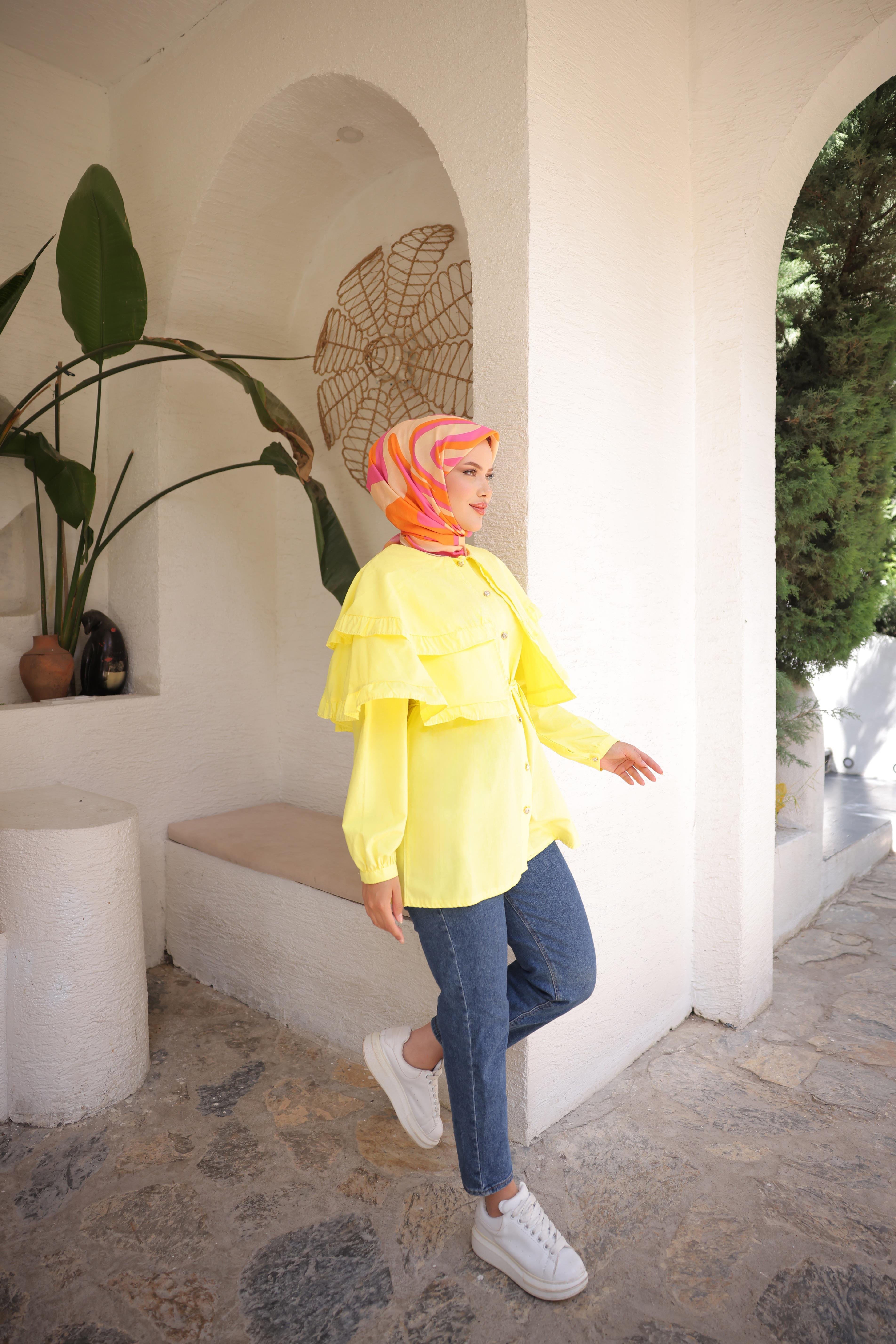 Çift pelerinli Beli Bağlamalı tunik