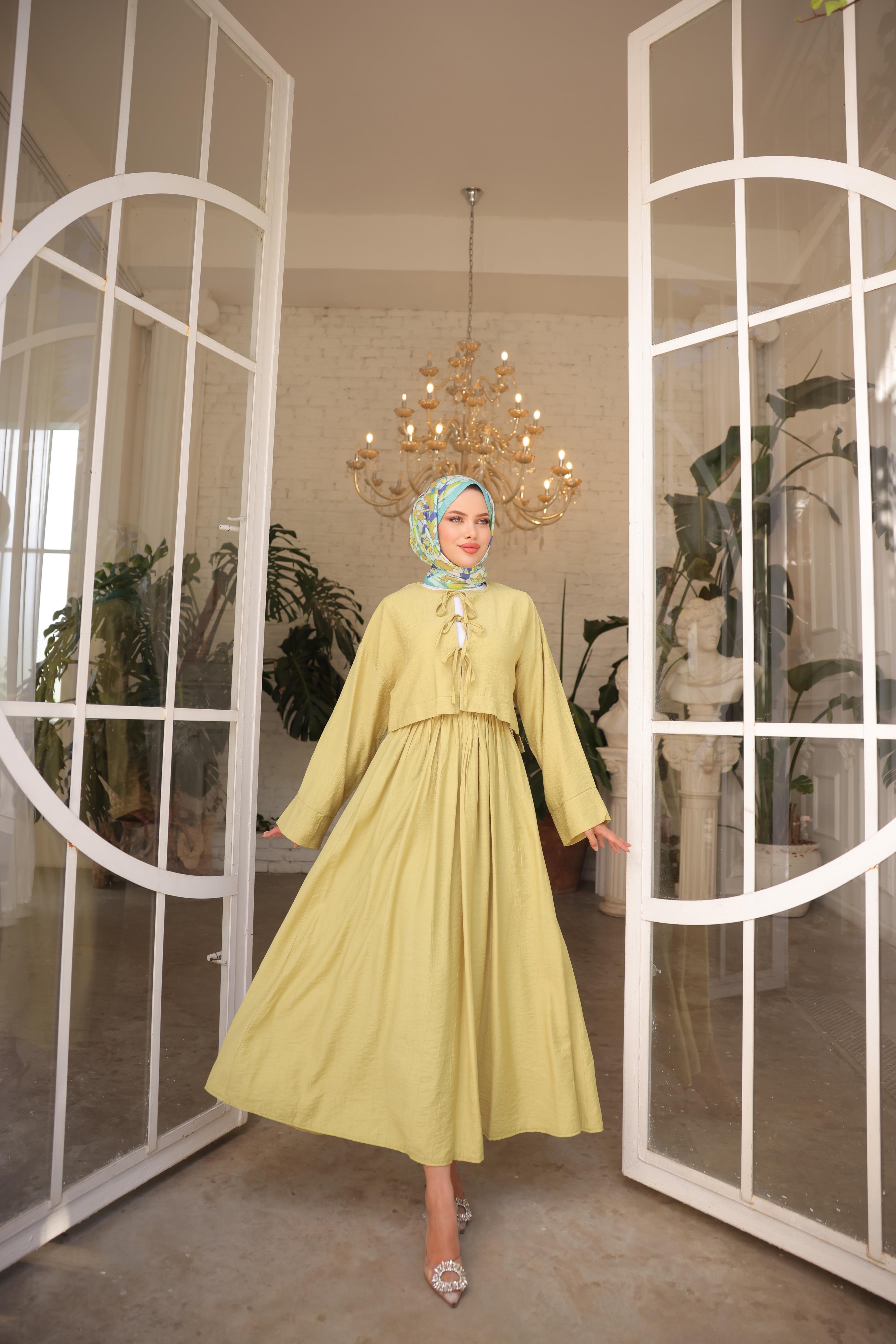 Çilek Kumaş Önü Bağlamalı Kimono Etekli Takım 