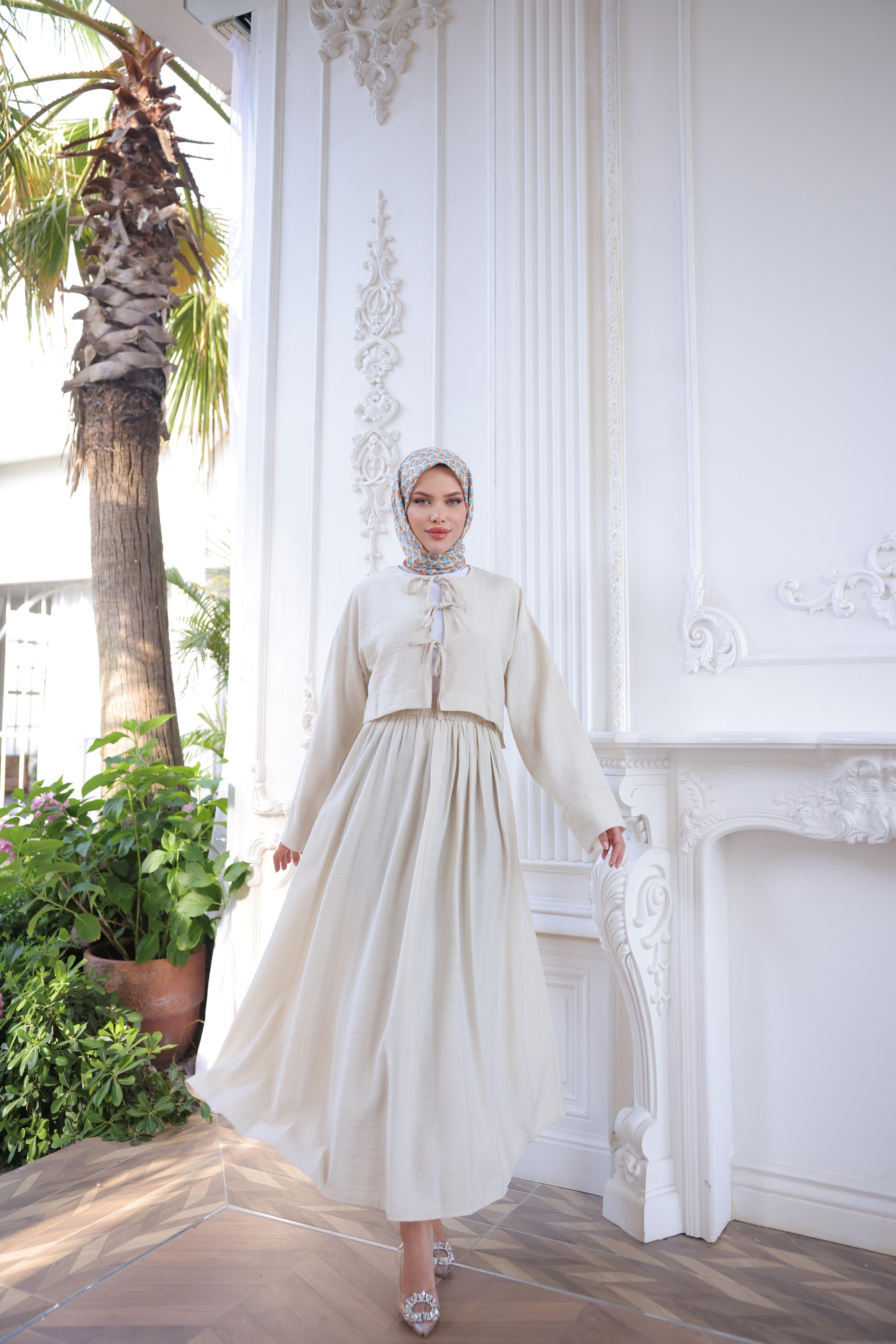 Çilek Kumaş Önü Bağlamalı Kimono Etekli Takım 
