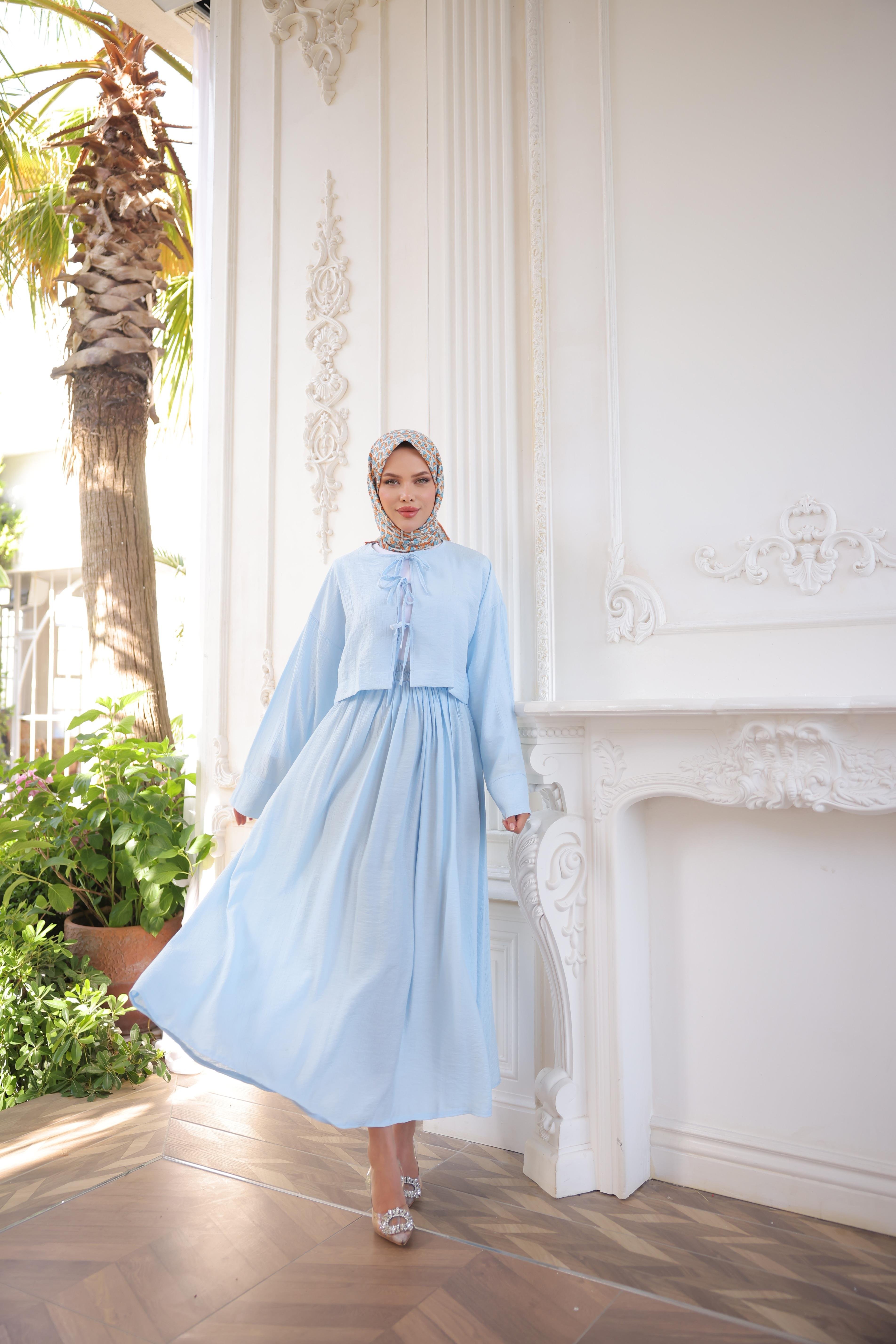 Çilek Kumaş Önü Bağlamalı Kimono Etekli Takım 