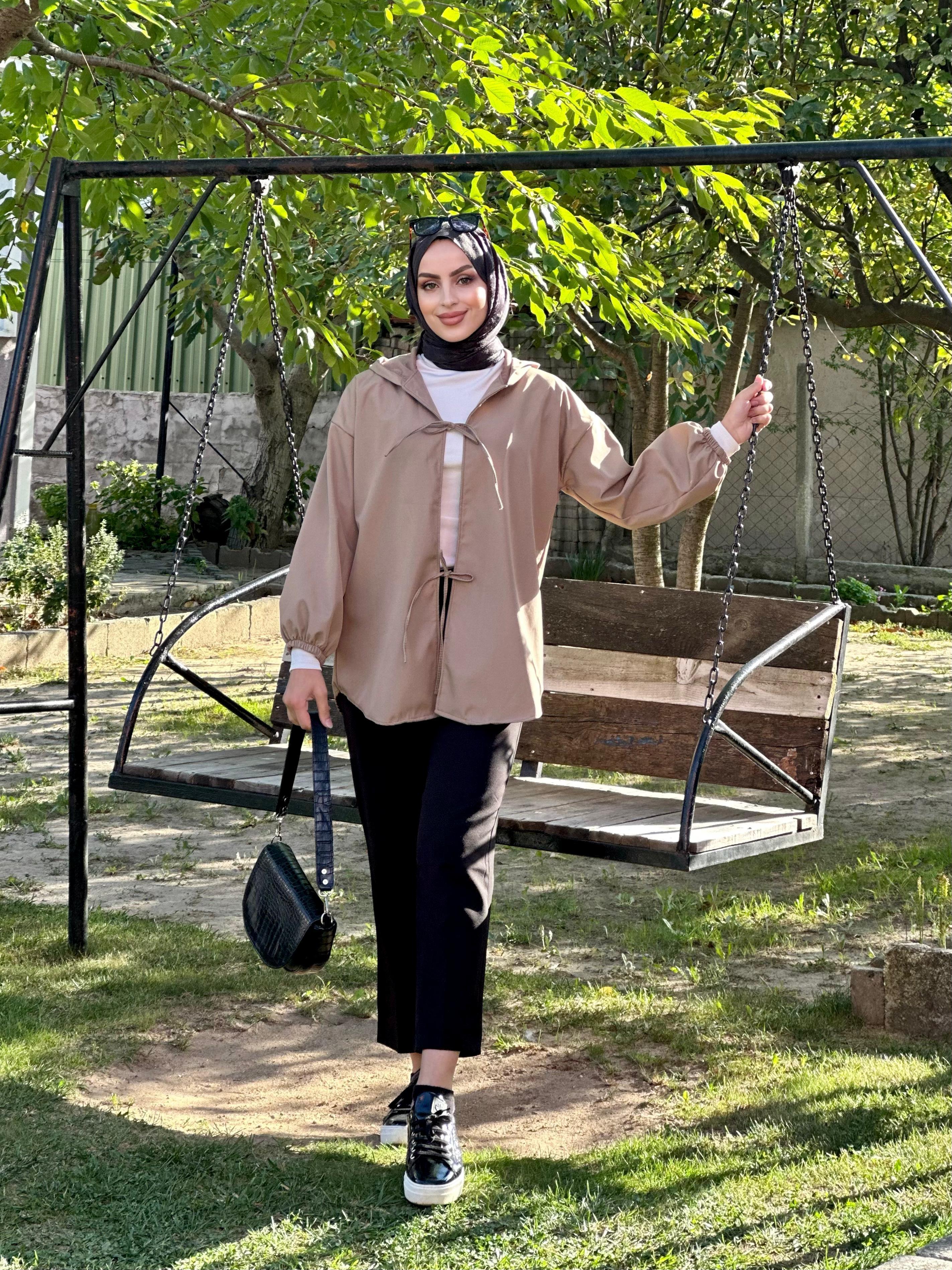 kapşonlu önü baglamalı kimono 