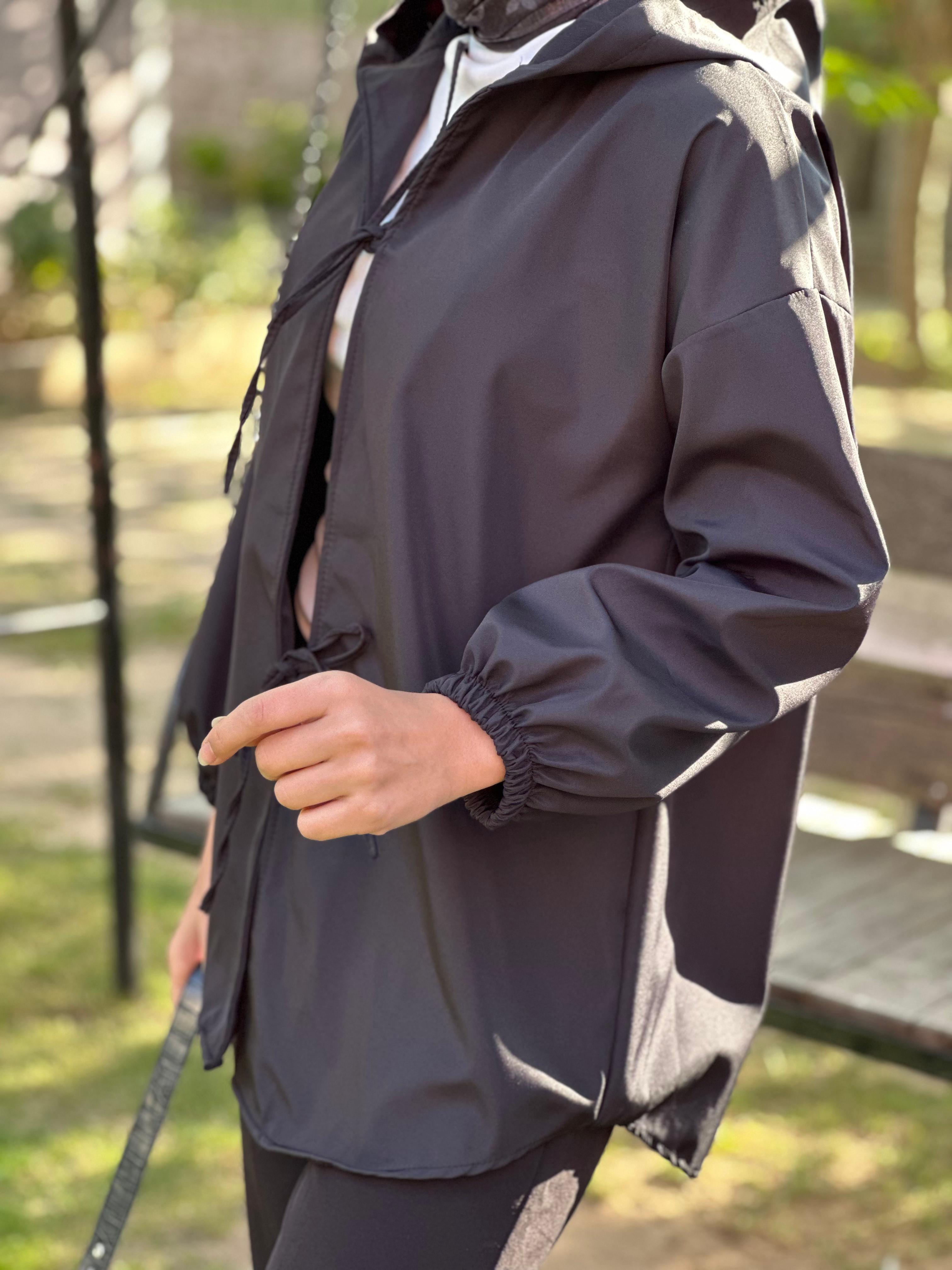 kapşonlu önü baglamalı kimono 