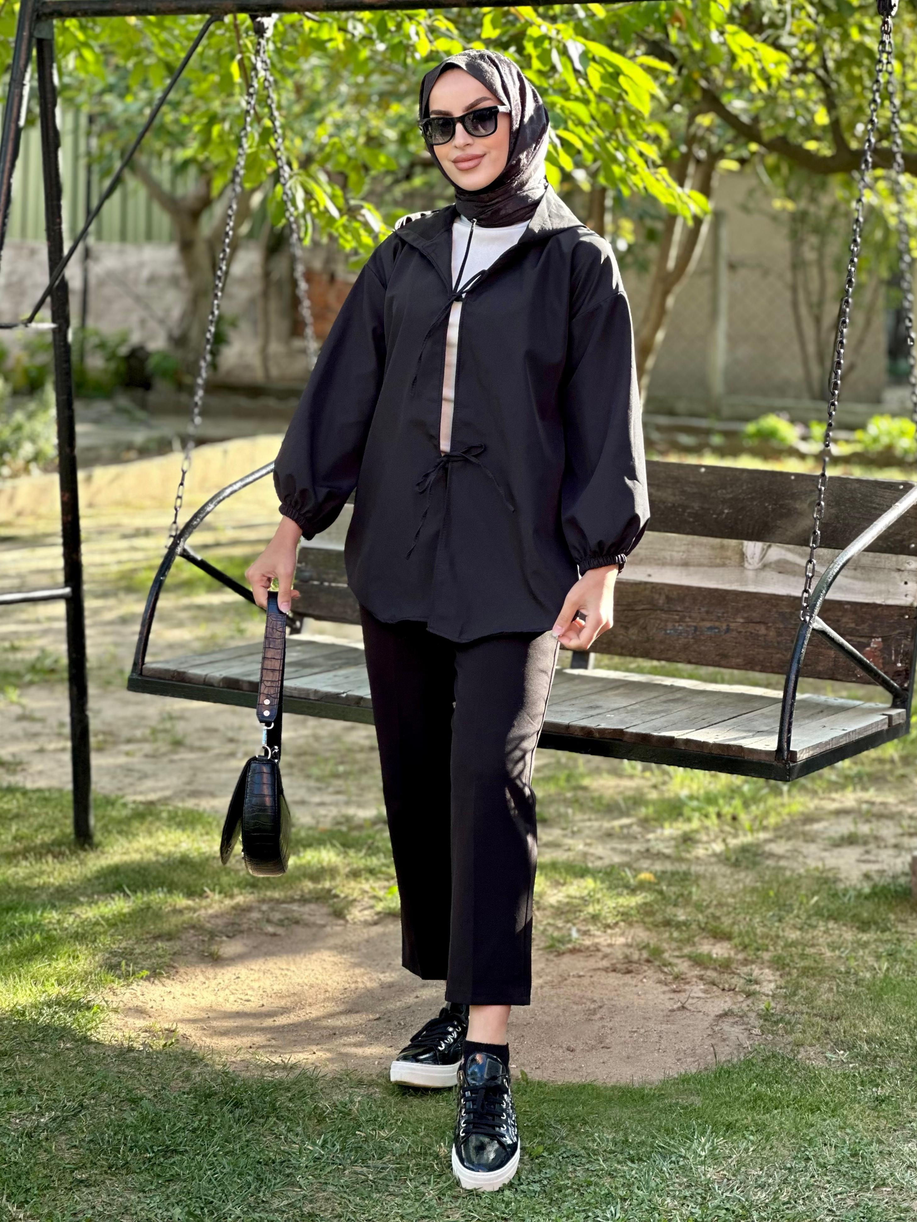 kapşonlu önü baglamalı kimono 