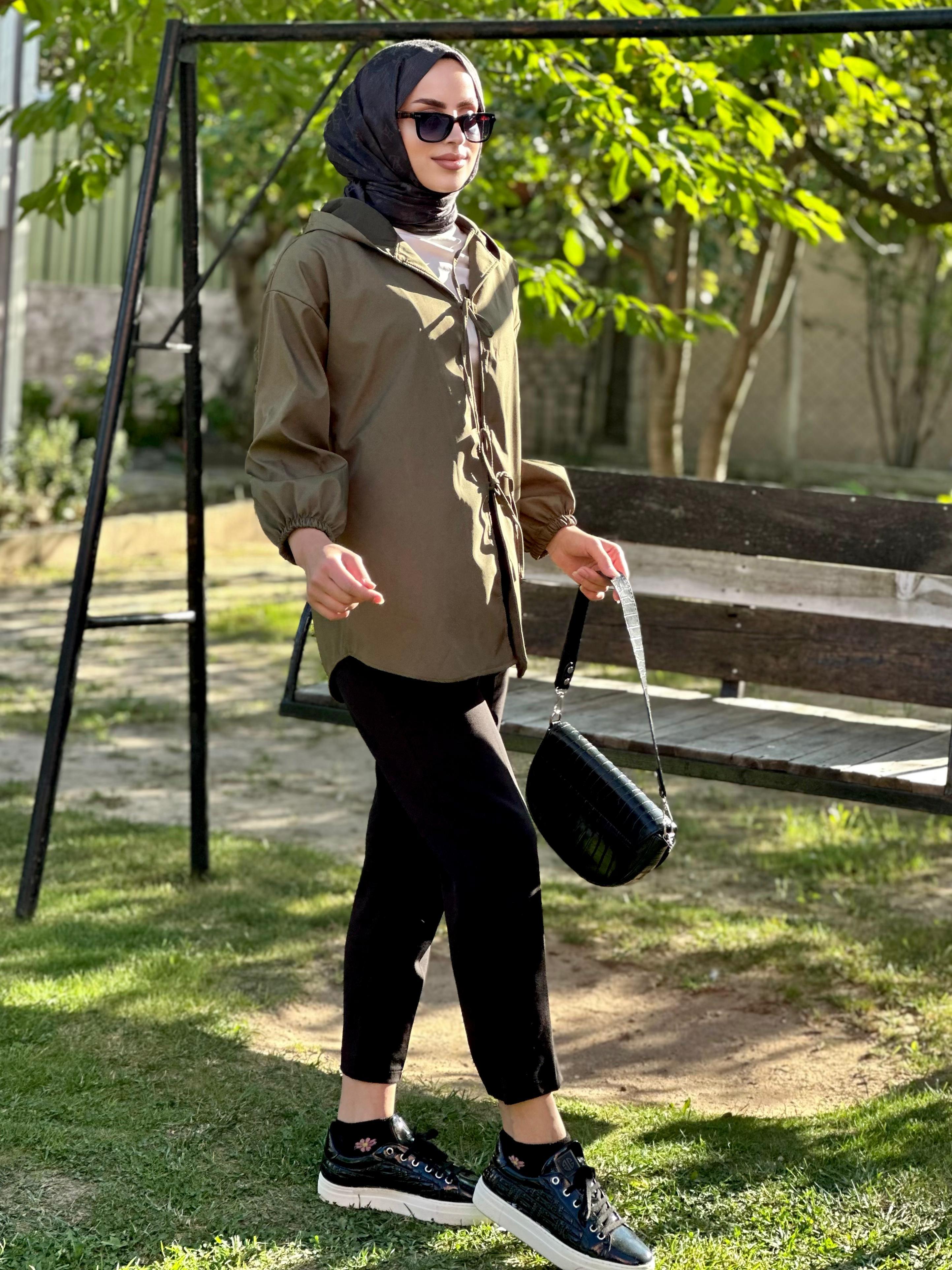 kapşonlu önü baglamalı kimono 
