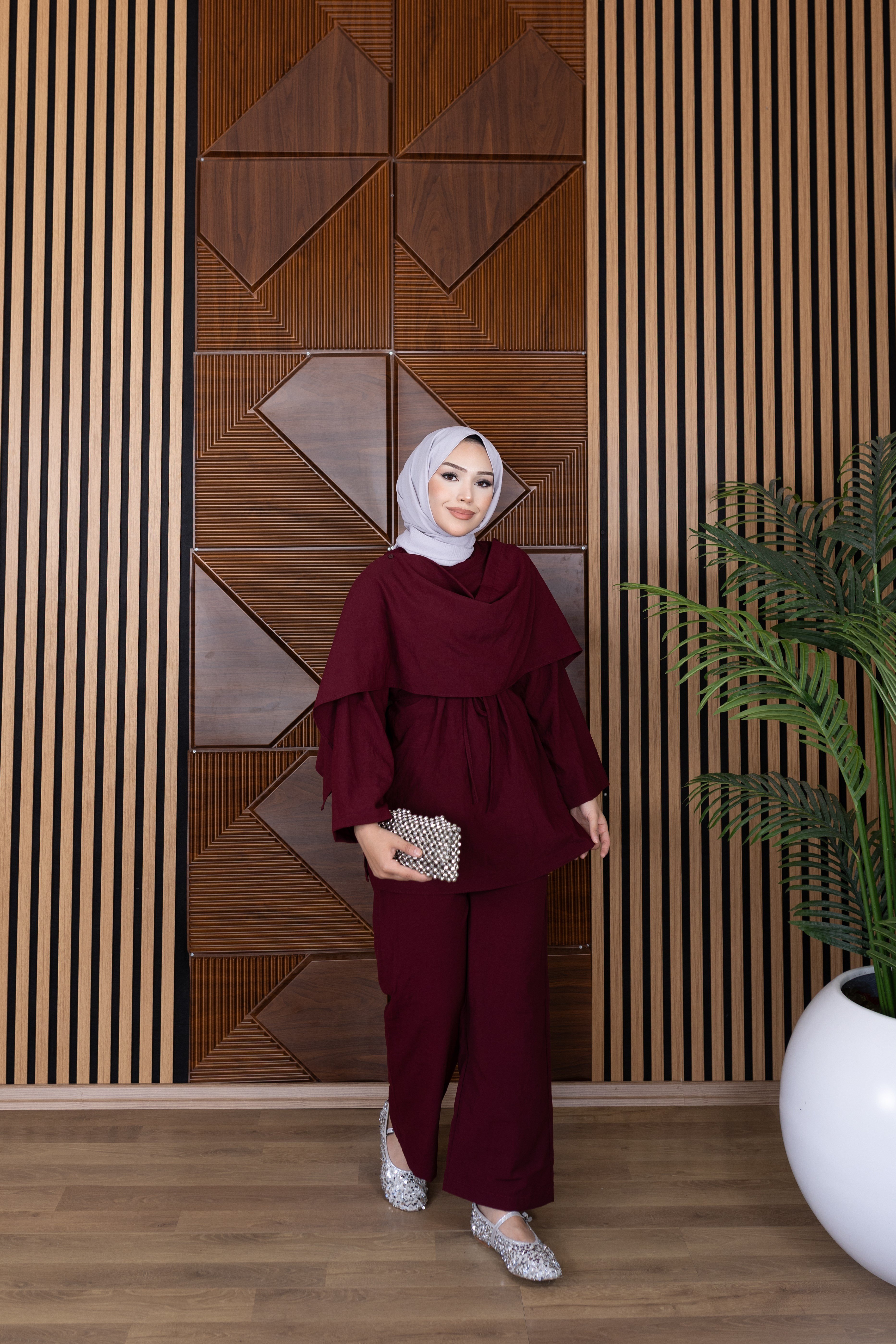 Şallı Düğmeli Pantolonlu Takım