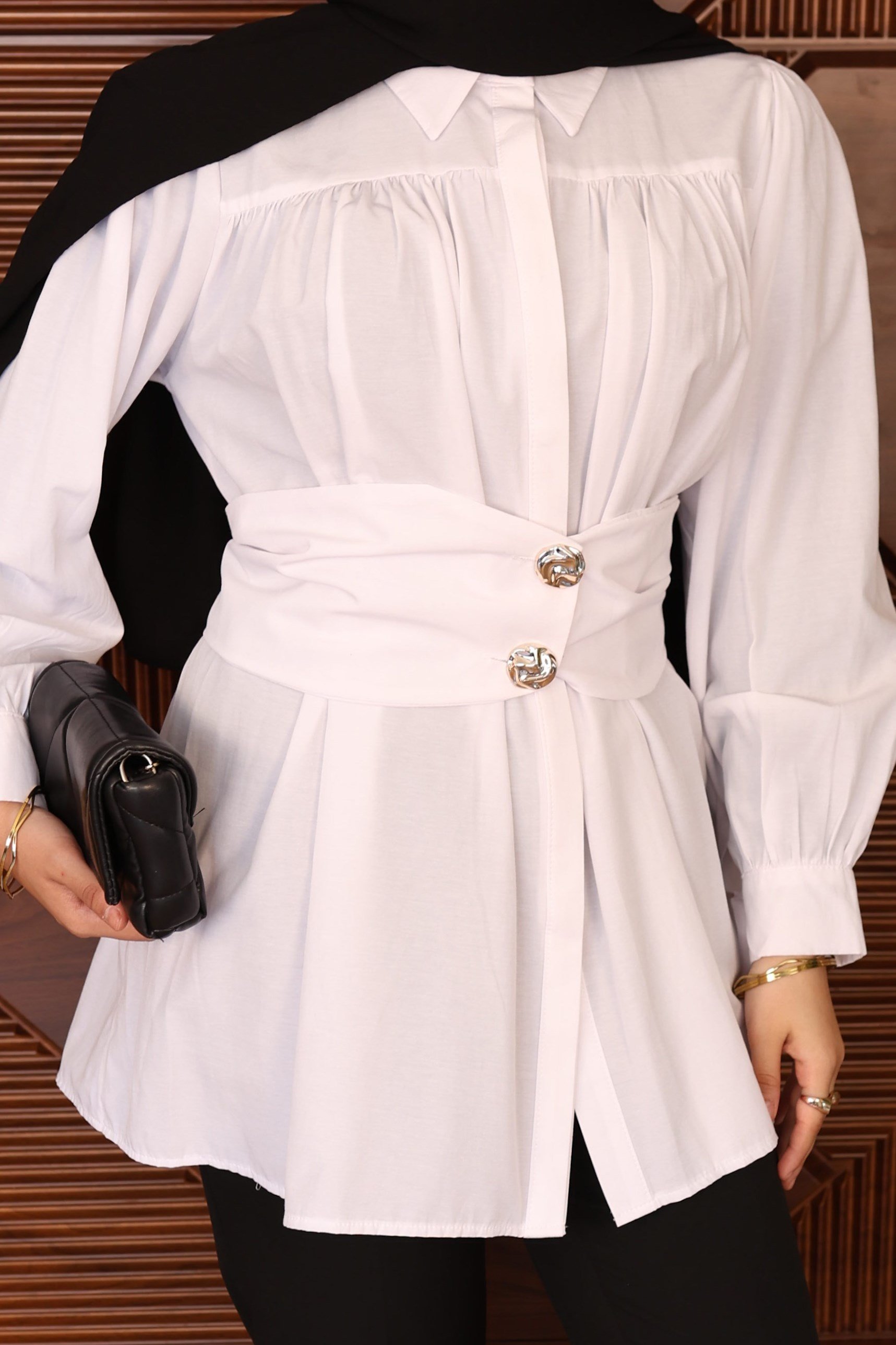 Sarı Dügmeli Korsajlı Tunik