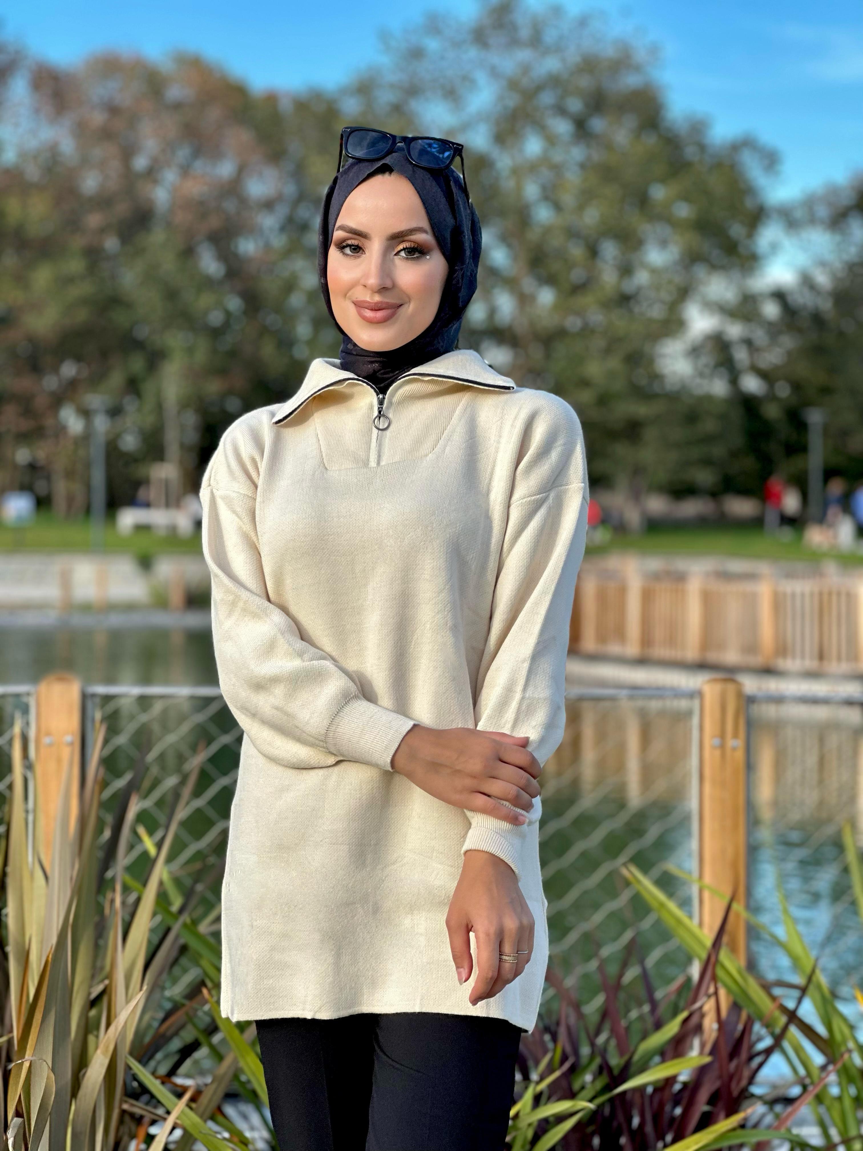 Yeni Sezon Yaka Fermuarlı Triko Tunik