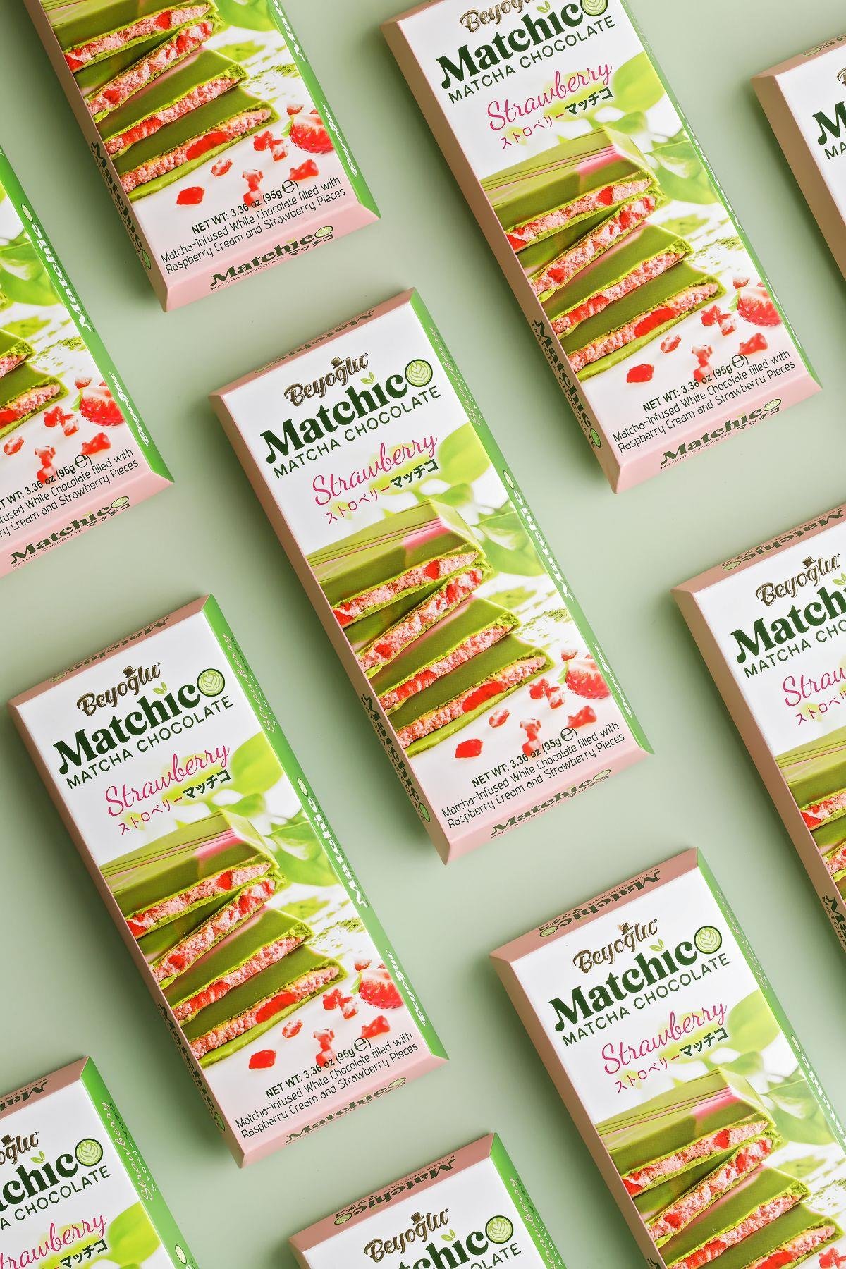 Beyoğlu Çikolata Matchiko Çilek Kremalı Ve Parçacıklı Matcha Çikolata 95 Gr.