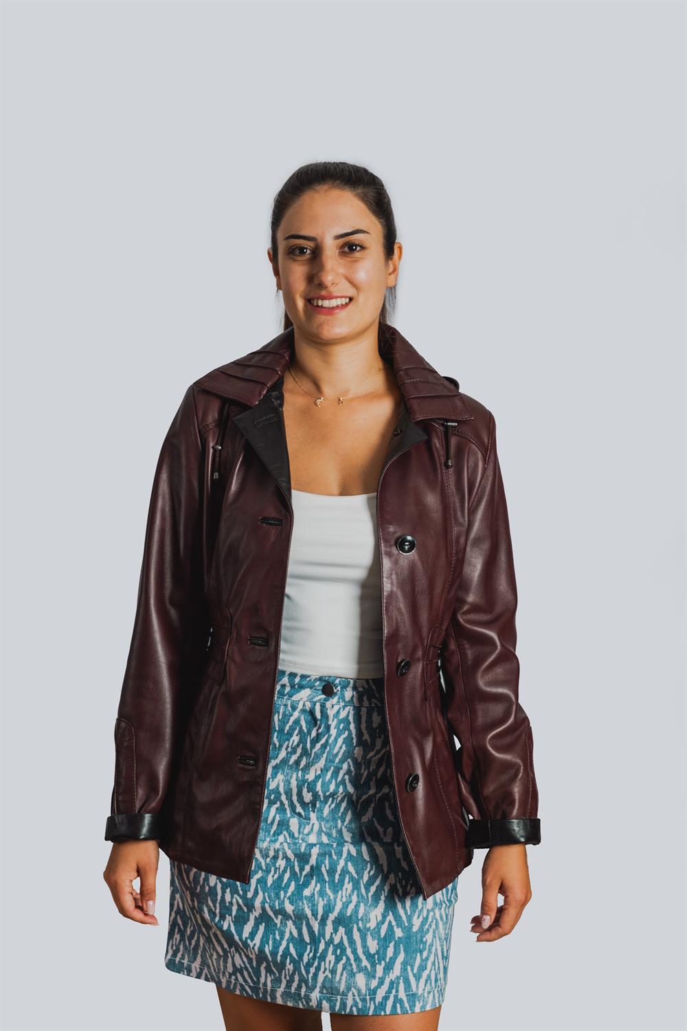 B Kırmalı Keila Bayan Deri Ceketi