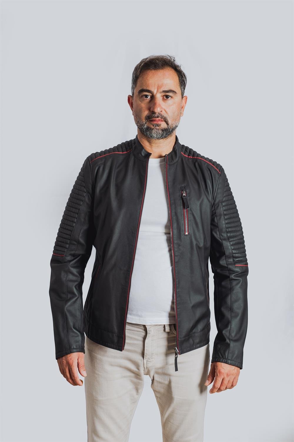 Beymond Siyah Çizgili Erkek Deri Ceket