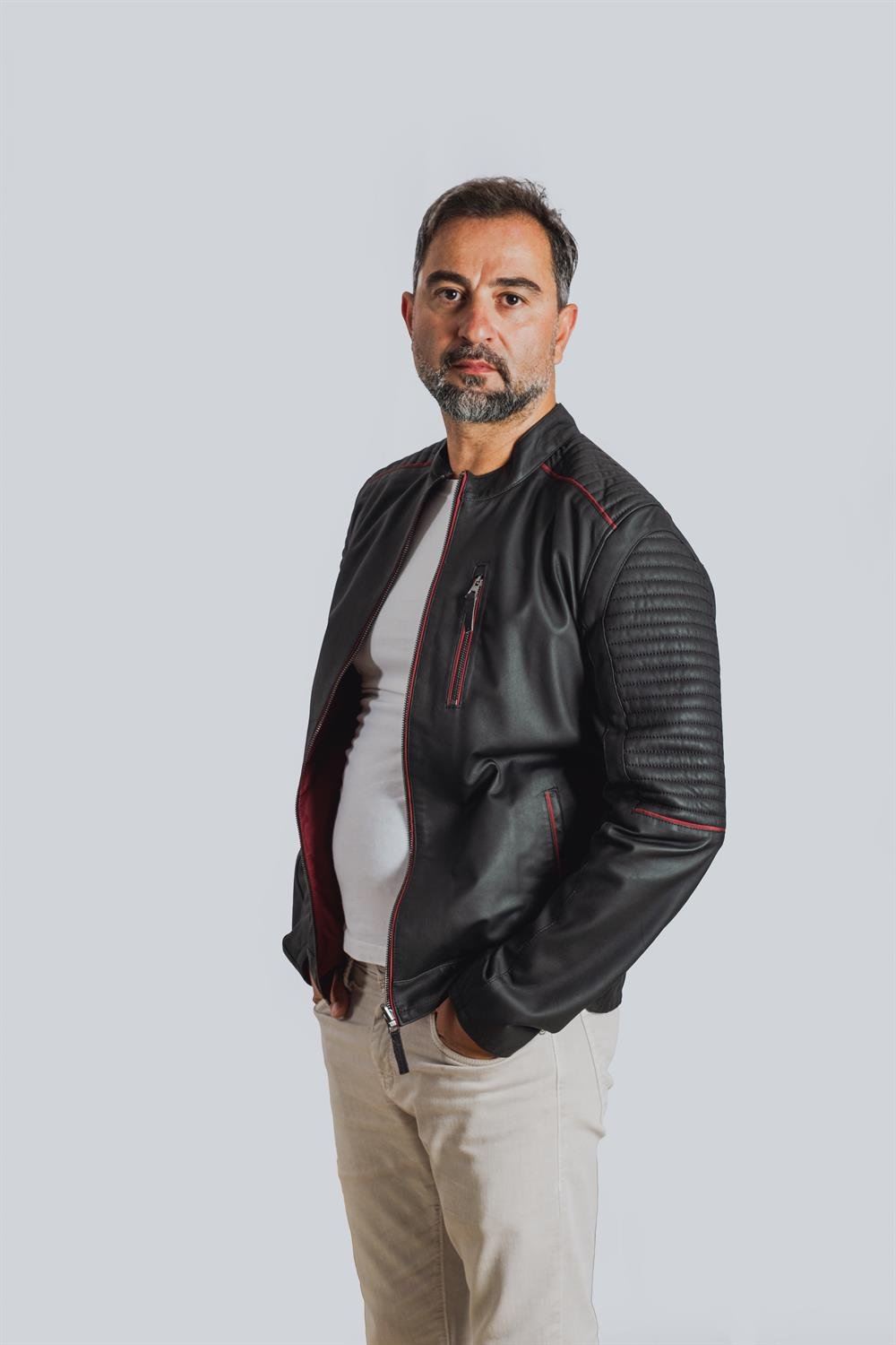 Beymond Siyah Çizgili Erkek Deri Ceket