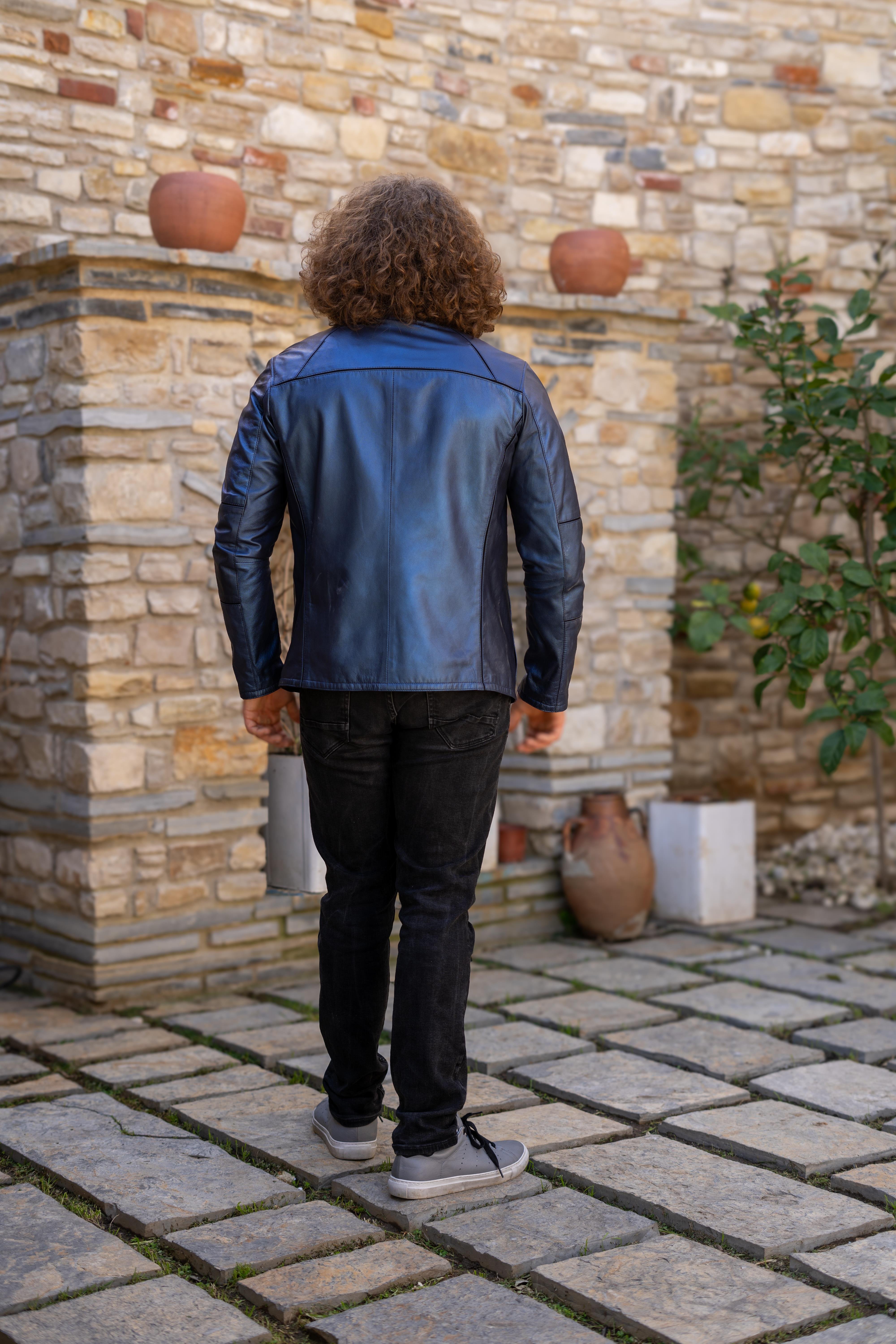 Lacivert Quepos Erkek Deri Ceket