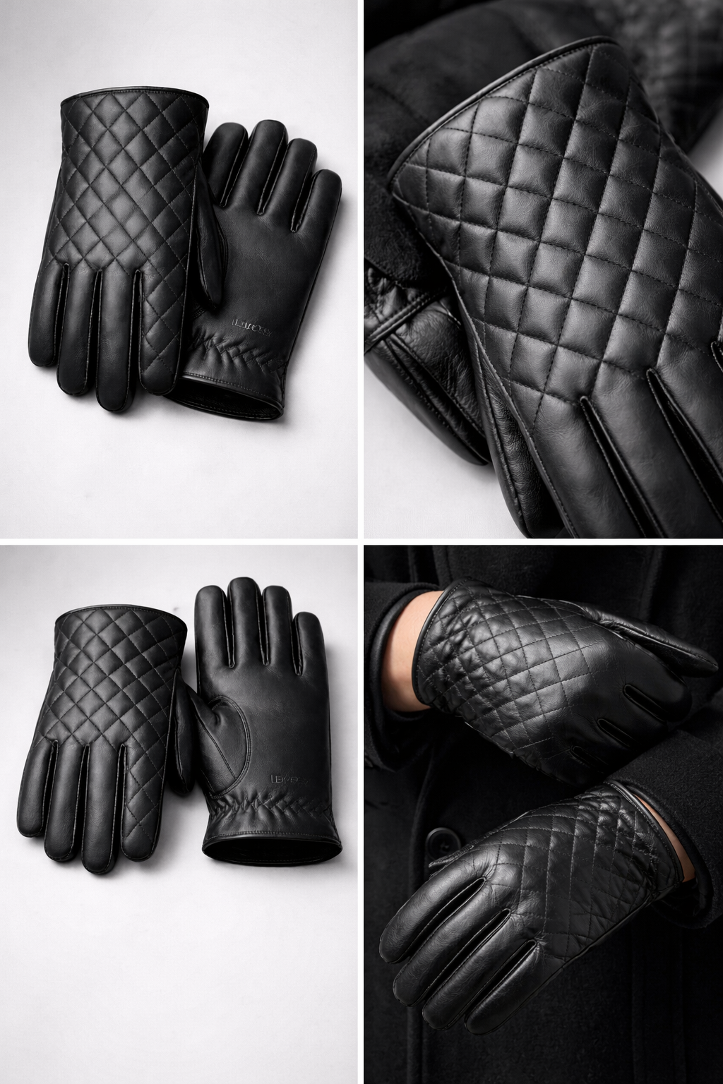 Noir Quilted Erkek Deri Eldiven