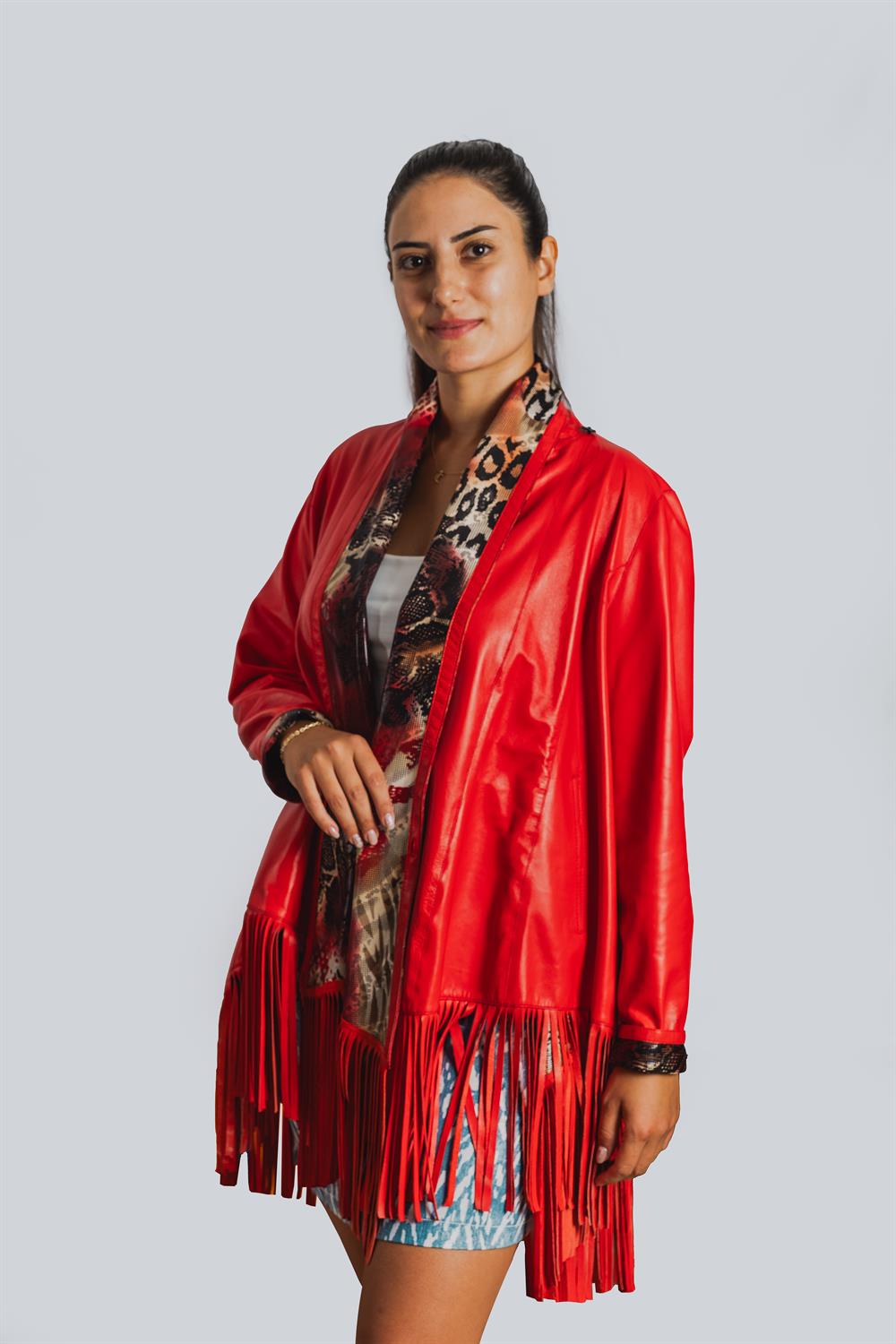 Panço Püsküllü Bayan Deri Ceketi