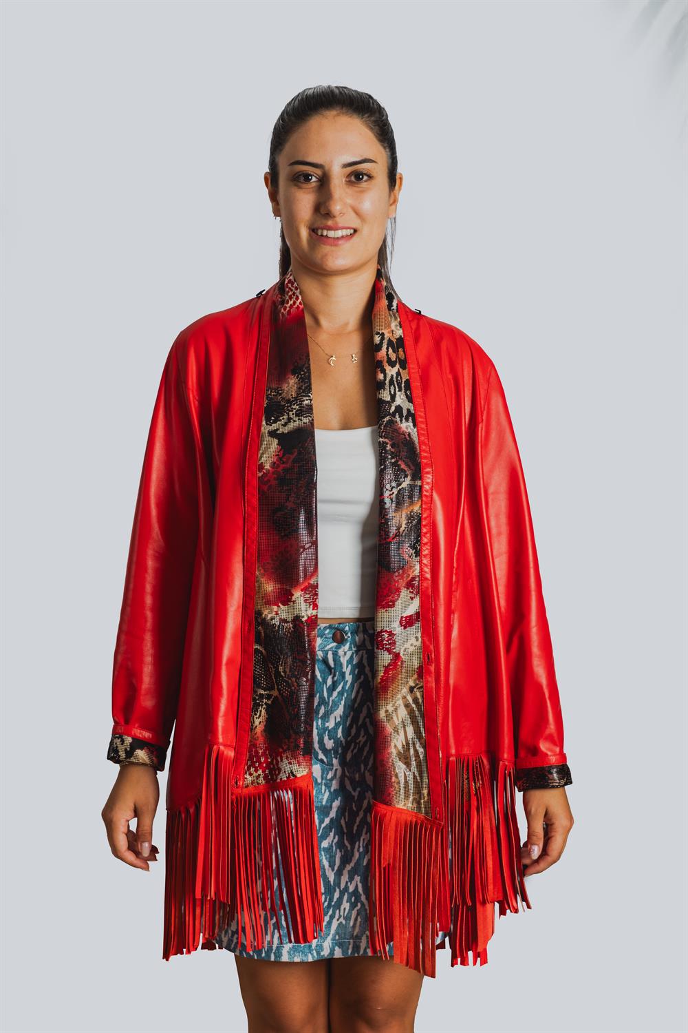 Panço Püsküllü Bayan Deri Ceketi