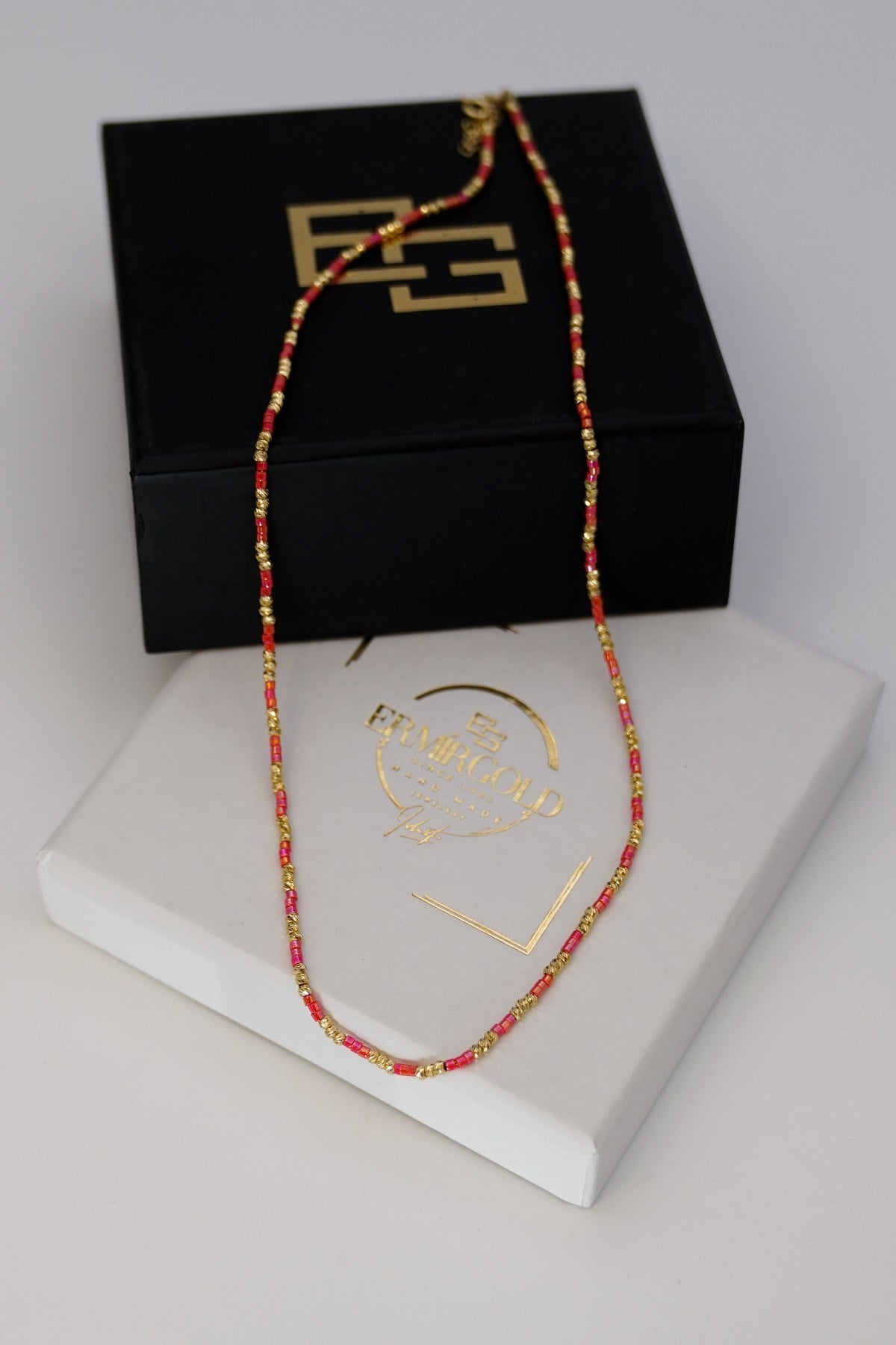 Red Beaded Dorica Necklace 14 Carat