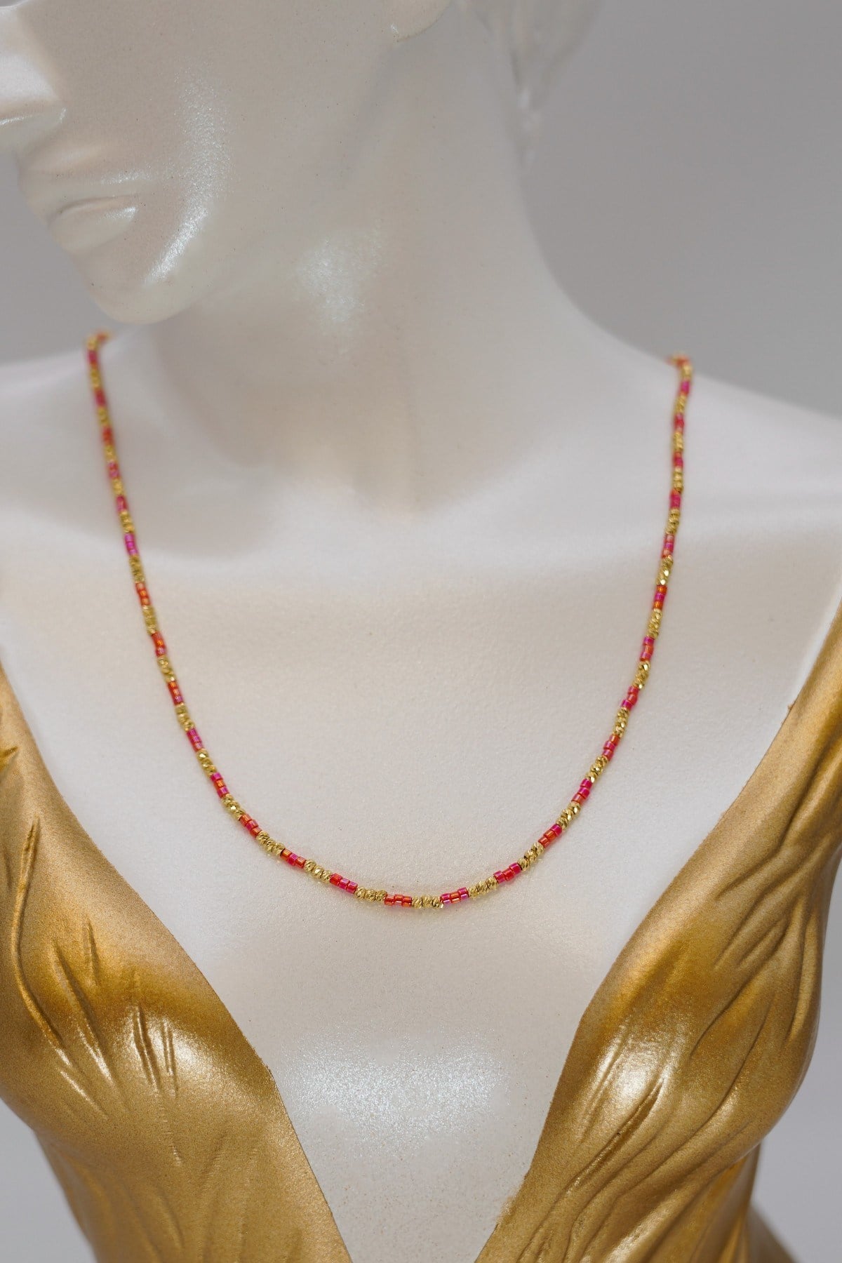 Red Beaded Dorica Necklace 14 Carat
