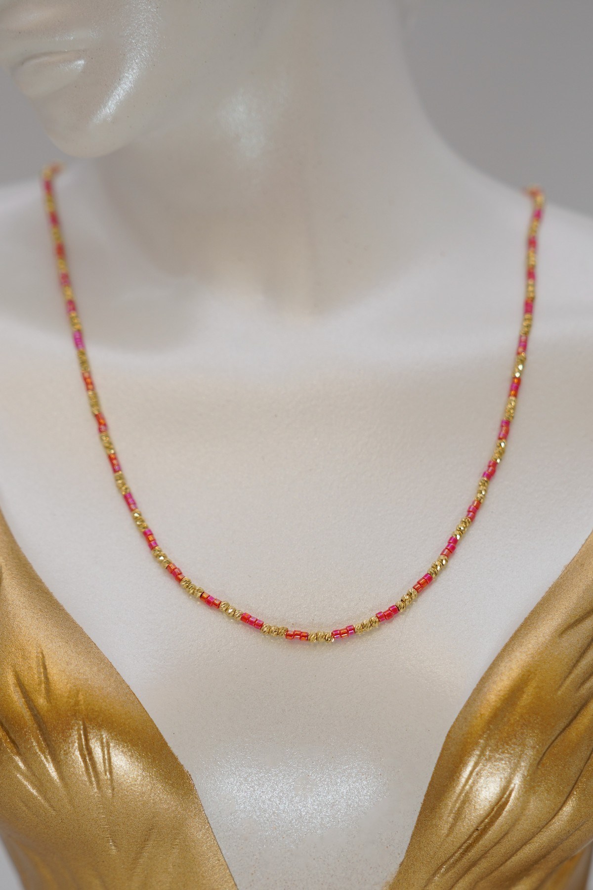 Red Beaded Dorica Necklace 14 Carat