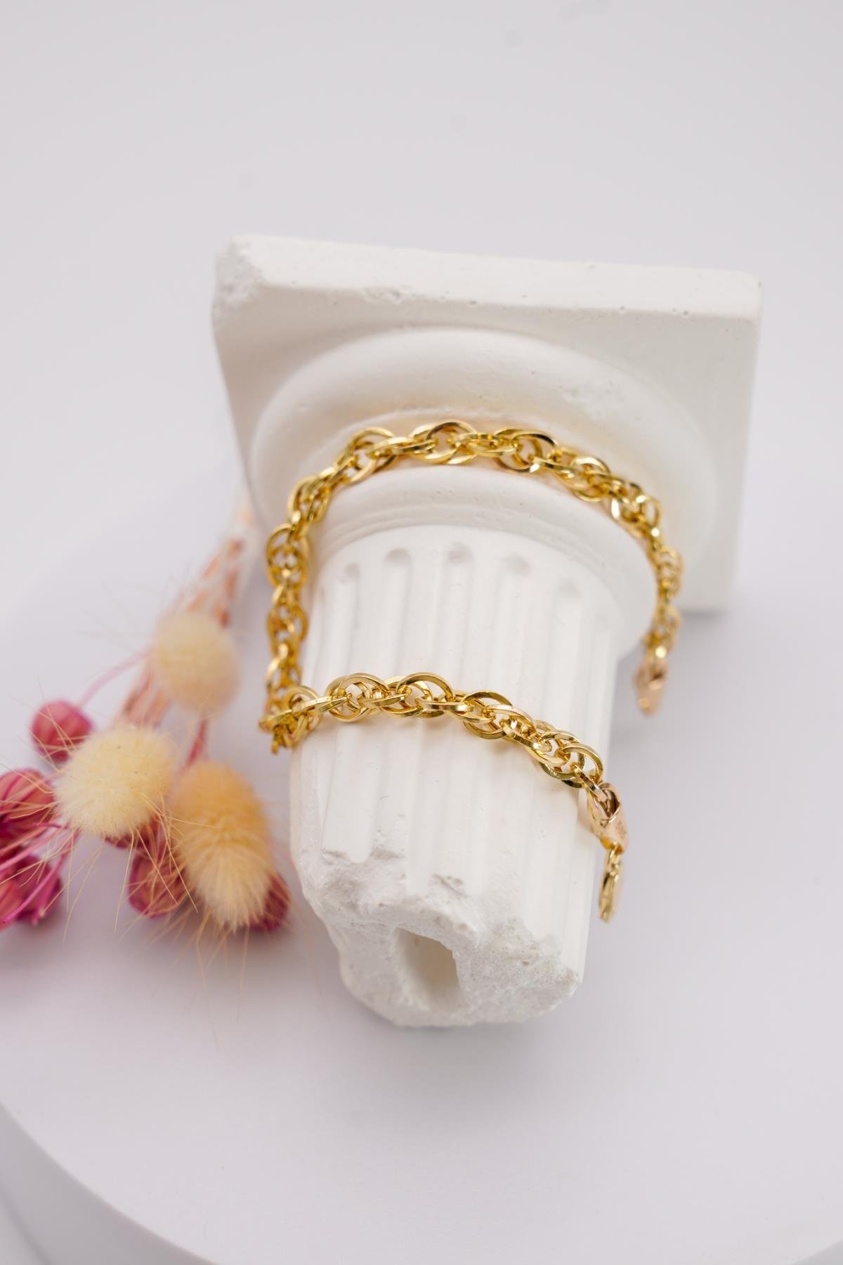 14 Ayar Altın Burgu Zincir Model Kadın Bileklik - Klasik Şıklıkta Günlük Kullanım İçin