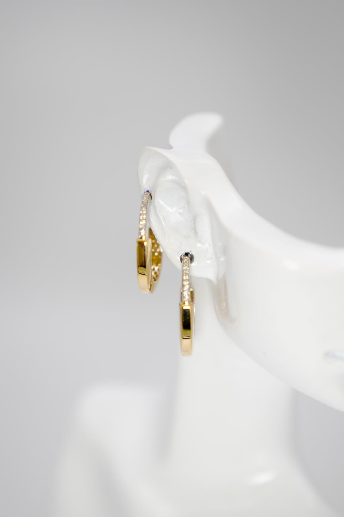 14 Ayar Altın Kalemli İki Renkli Oval Küpe – Şık Tasarım, Kadınlara Özel Lüks Model