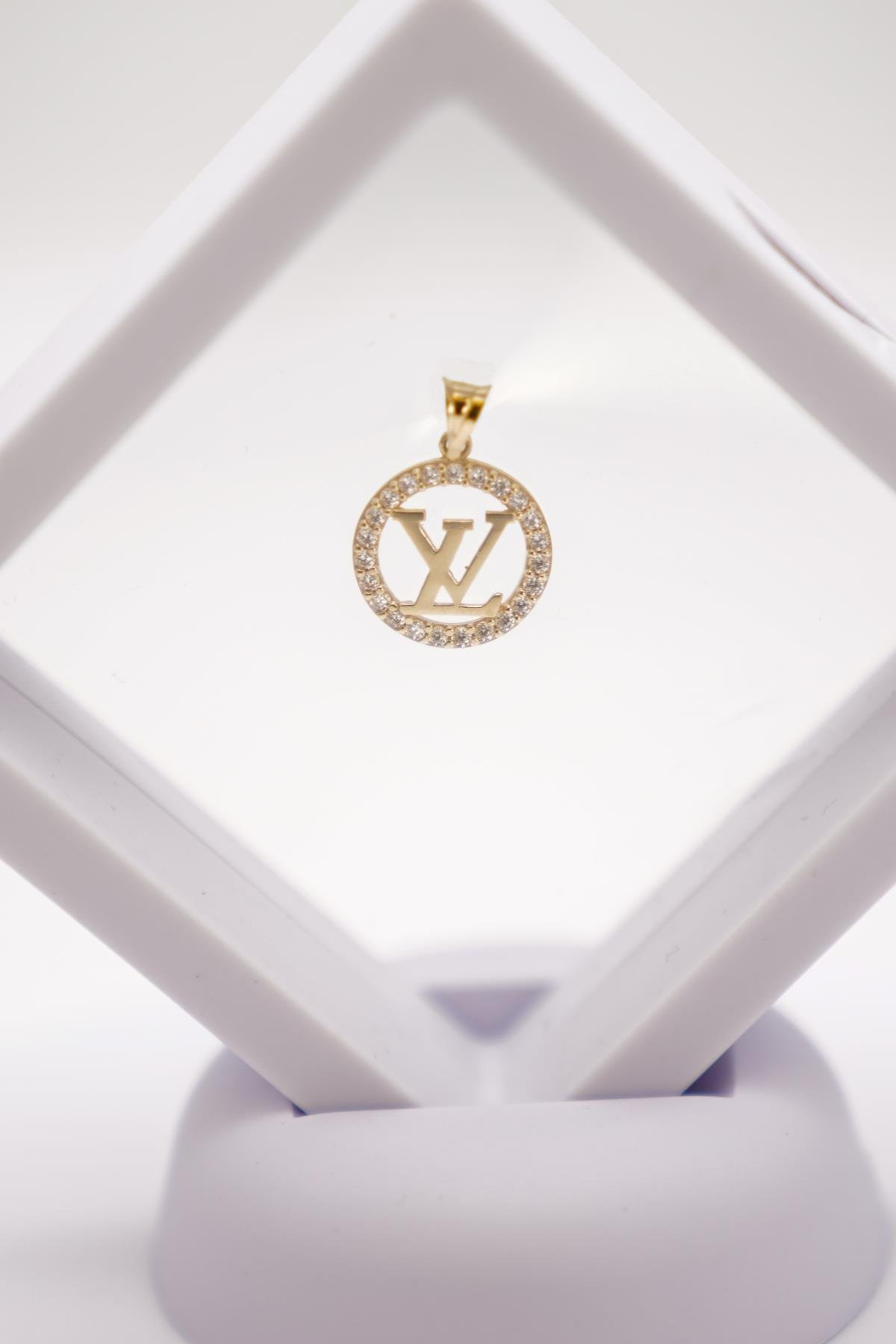 14 Ayar Altın Taşlı Yuvarlak Formda Minimal Sembolik Tasarım Kolye Ucu