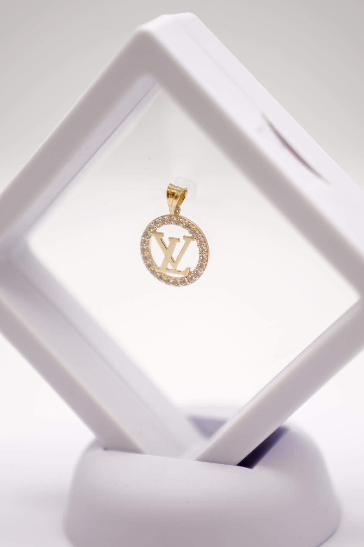 14 Ayar Altın Taşlı Yuvarlak Formda Minimal Sembolik Tasarım Kolye Ucu